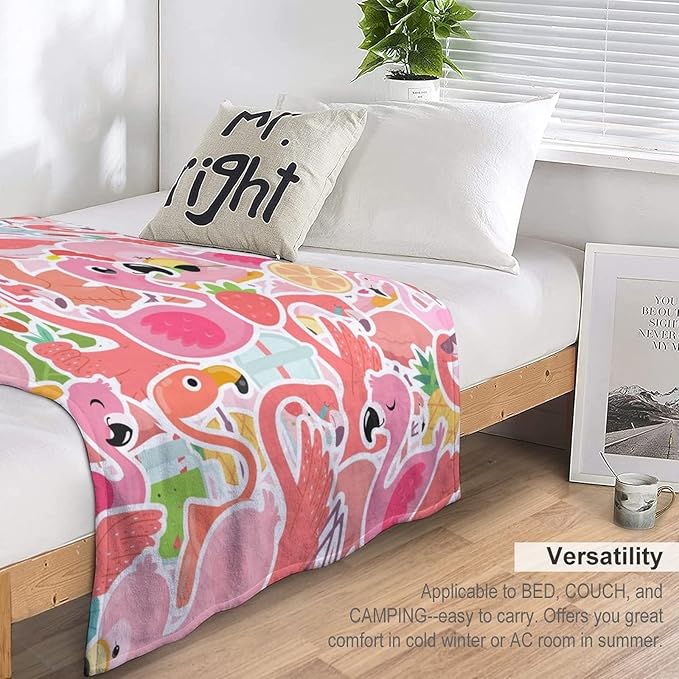 Flamingo Blanket Gifts - 60 x 80 Inches Funny Flamingo Throw for Adults - Pink Soft Fuzzy Plush Blankets for Bed