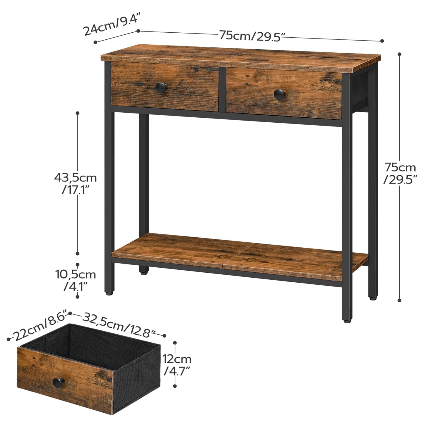 HOOBRO 29.5" Narrow Console Table with 2 Fabric Drawers and Tall Side Table 3-Tier Telephone End Table Bundle, BF71XG01-DW01DH01G1