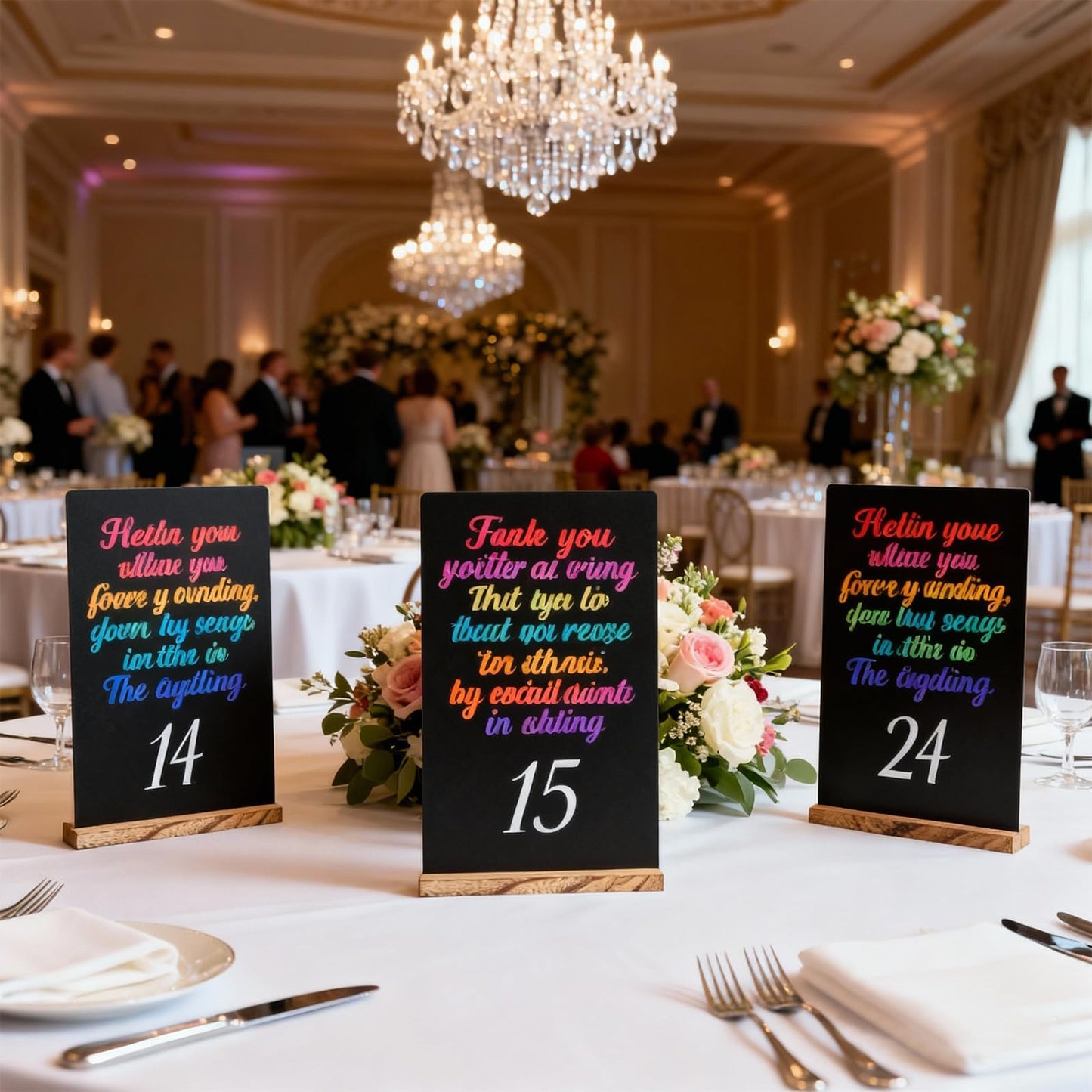 Neworkg 6 Pack Chalkboard Sign with Wood Base, Tabletop Message Board Sign for Wedding, Restaurant and Party Decoration, 7.87x11.81 Inches