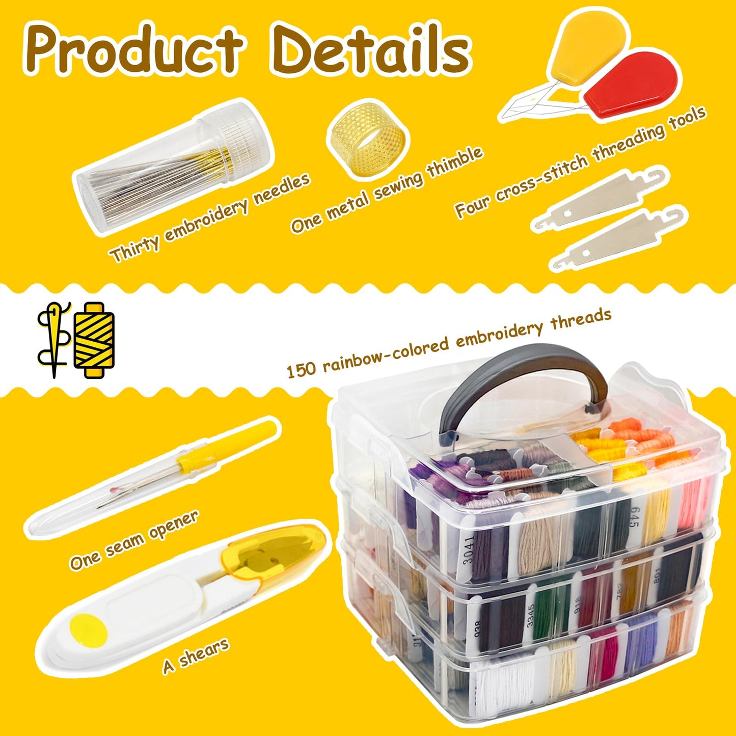187Pcs Embroidery Floss Polyester Cross-Stitch Thread Kit with Tailoring Tools 150 Colors Friendship Bracelets Floss for Embroideries Sewing Handicraft DIY Project