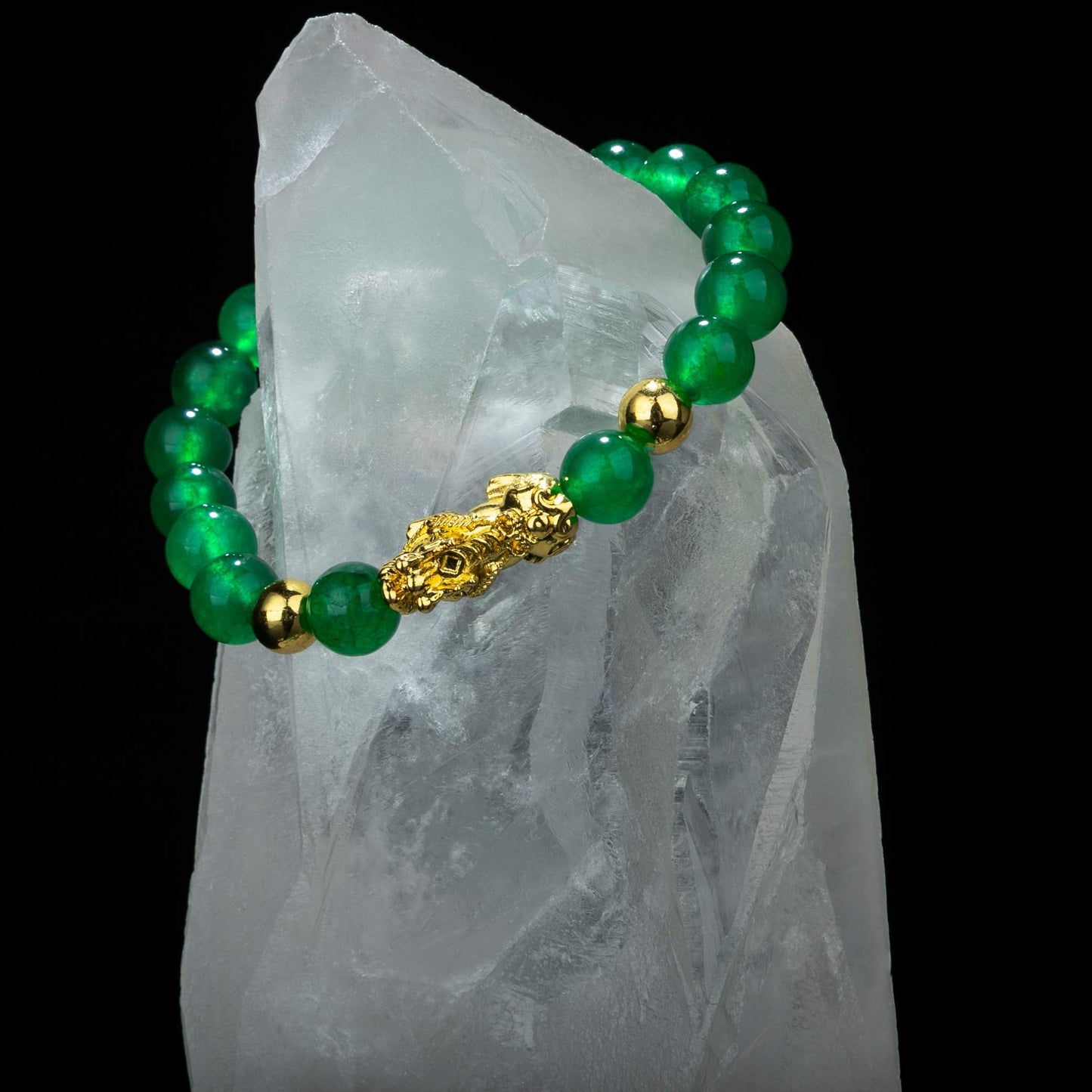 ZenBless Fengshui Porsperity Jade Bracelet Lucky Charm Feng Shui Black Obsidian Wealth Bracelet Gift for Men Women with Gold Plated Pi Xiu Pi Yao Attract Wealth Good Luck(Green)