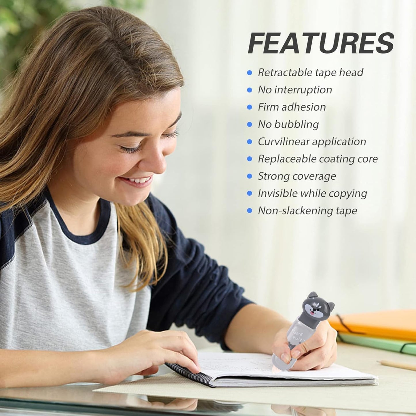 PANDENNER Correction Tape, Mini Retractable Correction Tape Pen, with Aesthetic Cute Cat Applicator,for Back To School Office Supplies.