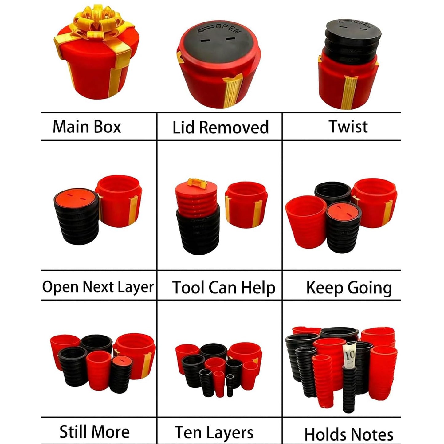 UKM Annoying Nested Screw Gift Box - Reusable Funny Prank Gift Box for Christmas, White Elephant & Birthdays - for Notes and Small Keepsakes (Red)