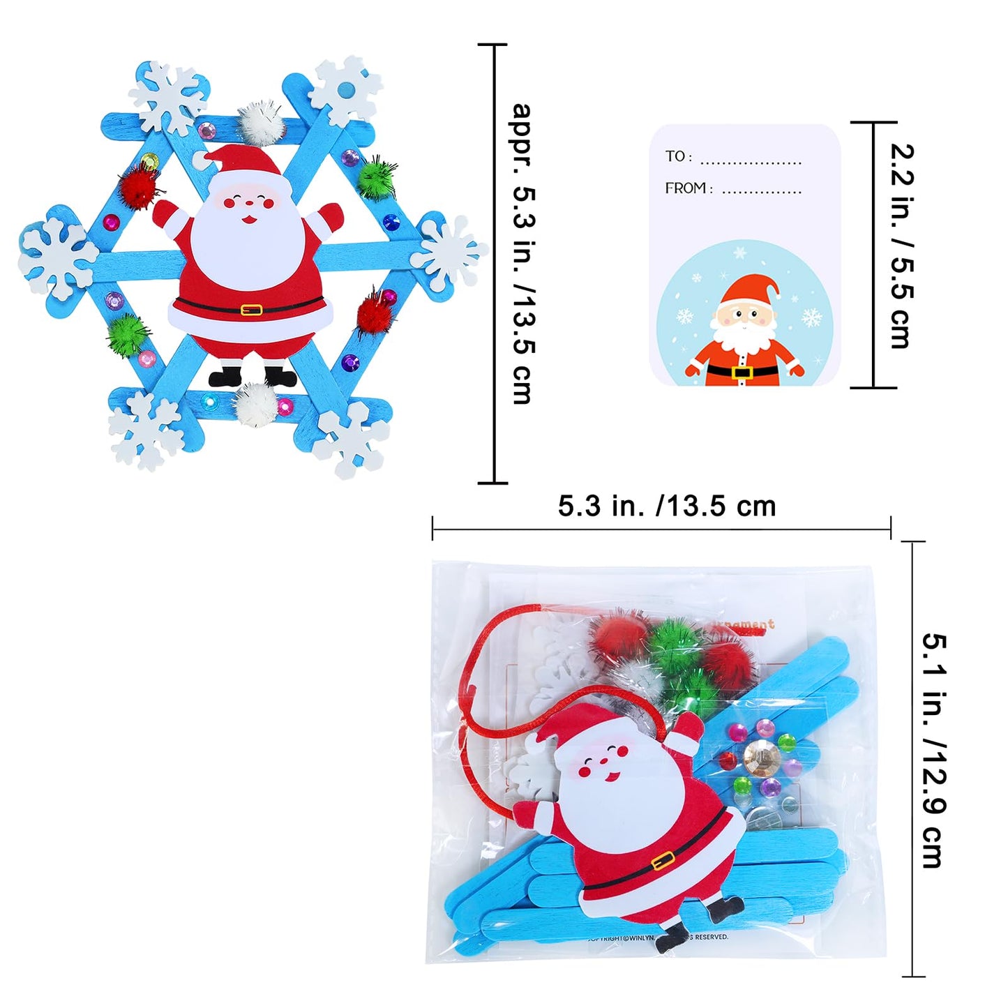 Winlyn 24 Sets Christmas Craft Kits Winter Crafts Popsicle Stick Snowflake Ornaments Decorations Art Sets Craft Stick Snowflake Christmas Stickers for Kids Holiday Classroom Activities Party Favors