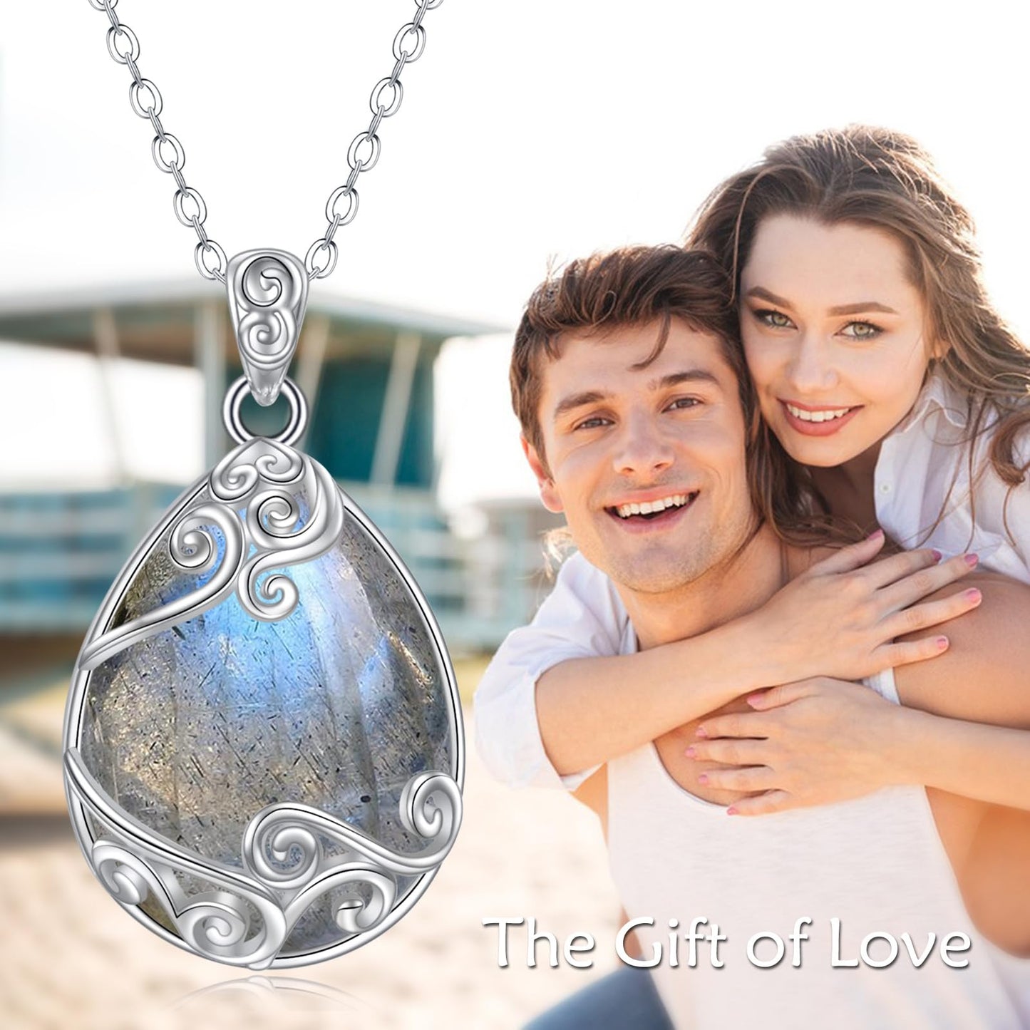 YAFEINI 925 Sterling Silver Labradorite Filigree Teardrop Pendant Necklace for Women