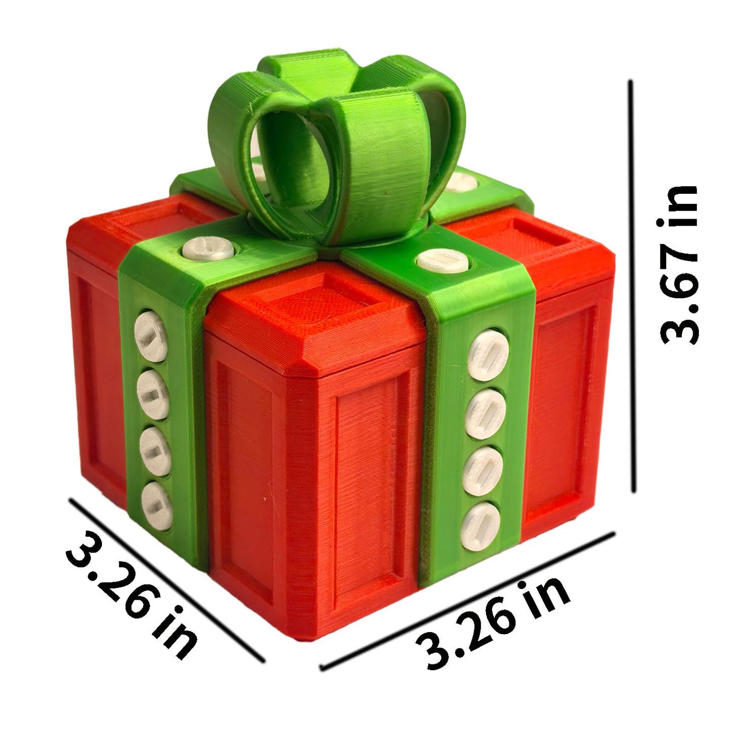 Annoying 3D Printed Gift Box with Screws - Funny Christmas Decoration, Magic Gift Box for Friends (Red and Green, White Button)