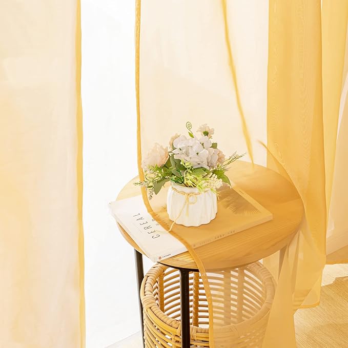 MIULEE 2 Panels Solid Color Sheer Window Curtains Elegant Window Voile Fall Panels/Drapes/Treatment for Bedroom Living Room (54X54 Inches Gold)