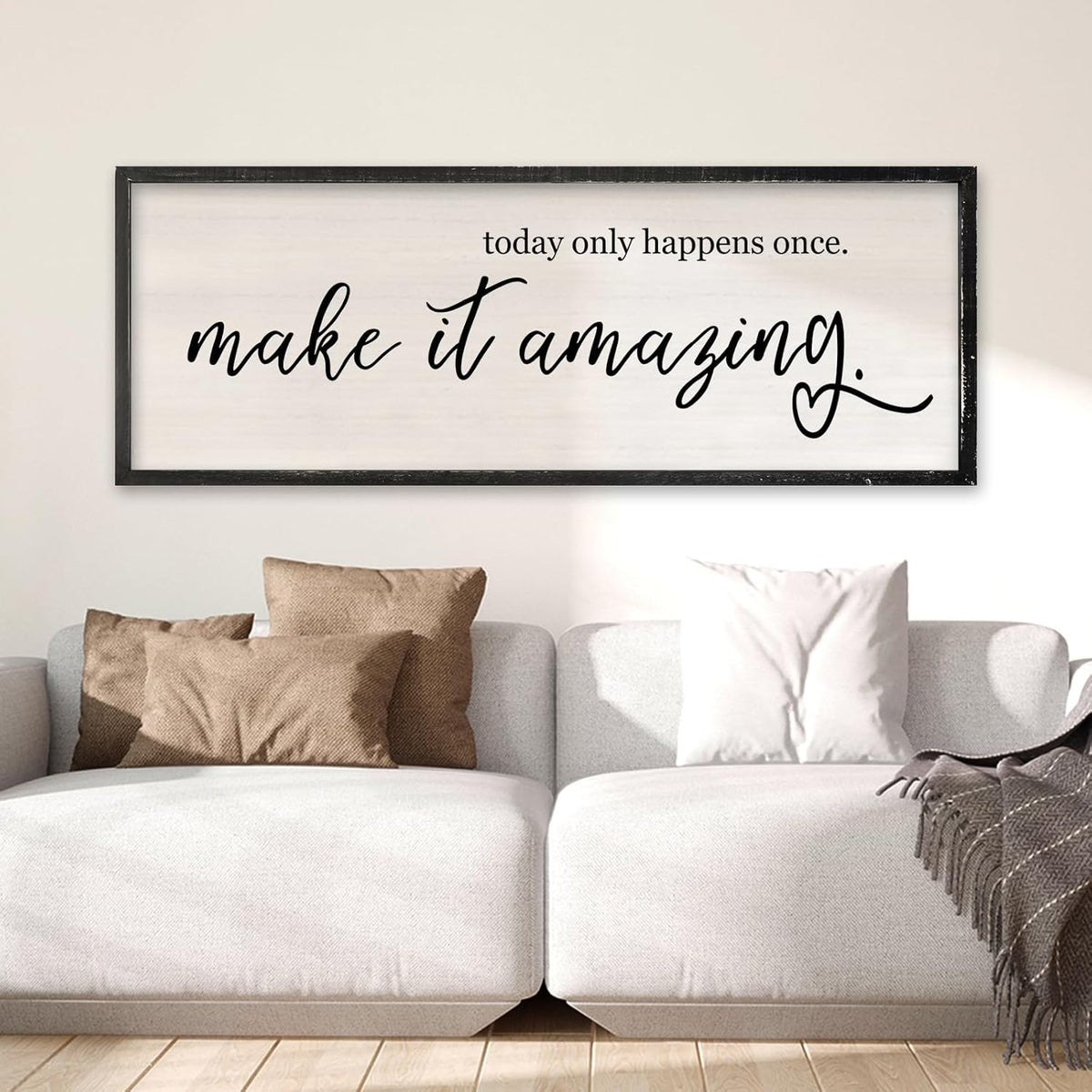Today Only Happens Once Make It Amazing Wall Art Decor 32x12 Inch Large Inspirational Quote Sign Rustic Living Room Vintage Wood Frame Office Motivational Home Wall Hanging (Black)