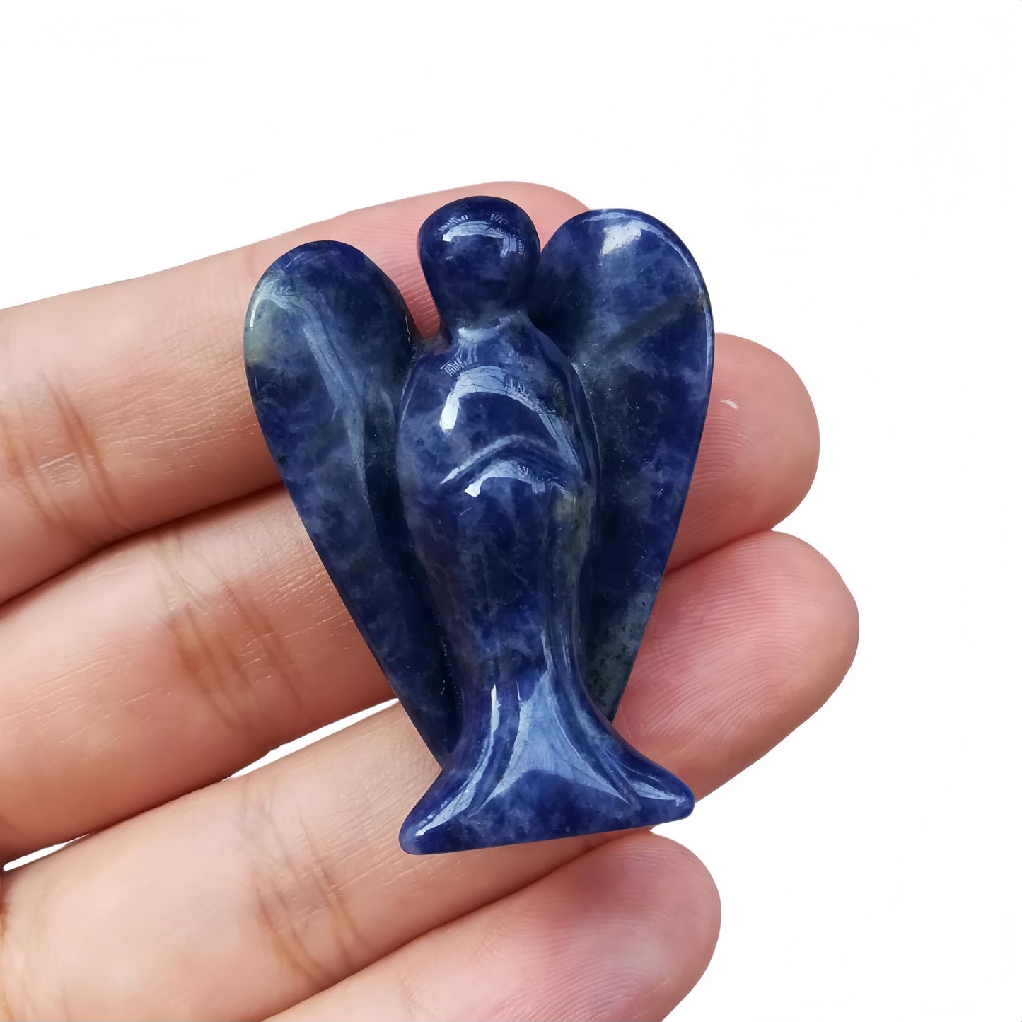 Afucats Natural Sodalite Healing Guardian Angel Indoor Decorative Stone,1.5 Inches Carving Pocket Palm Statue,Gift for Her Christmas Décor