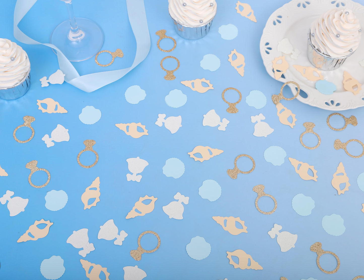 200PCS Seashells And Wedding Bells Confetti - Bachelorette Table Decoration, Valentines Celebrations Confetti, Coastal Bridal Shower Decorations, Under The Sea Party Supplies