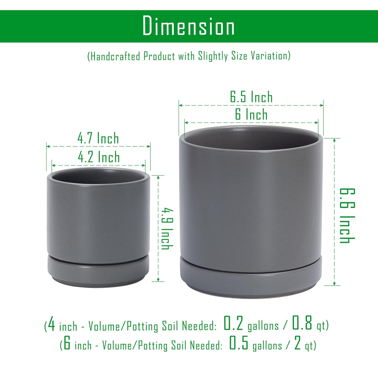 D'vine Dev 4.7 Inch & 6.5 Inch Ceramic Planter Pots for Plants with Drainage Hole and Saucer, Small Plant Pots Set, Speckled Grey, 94-G-S-3