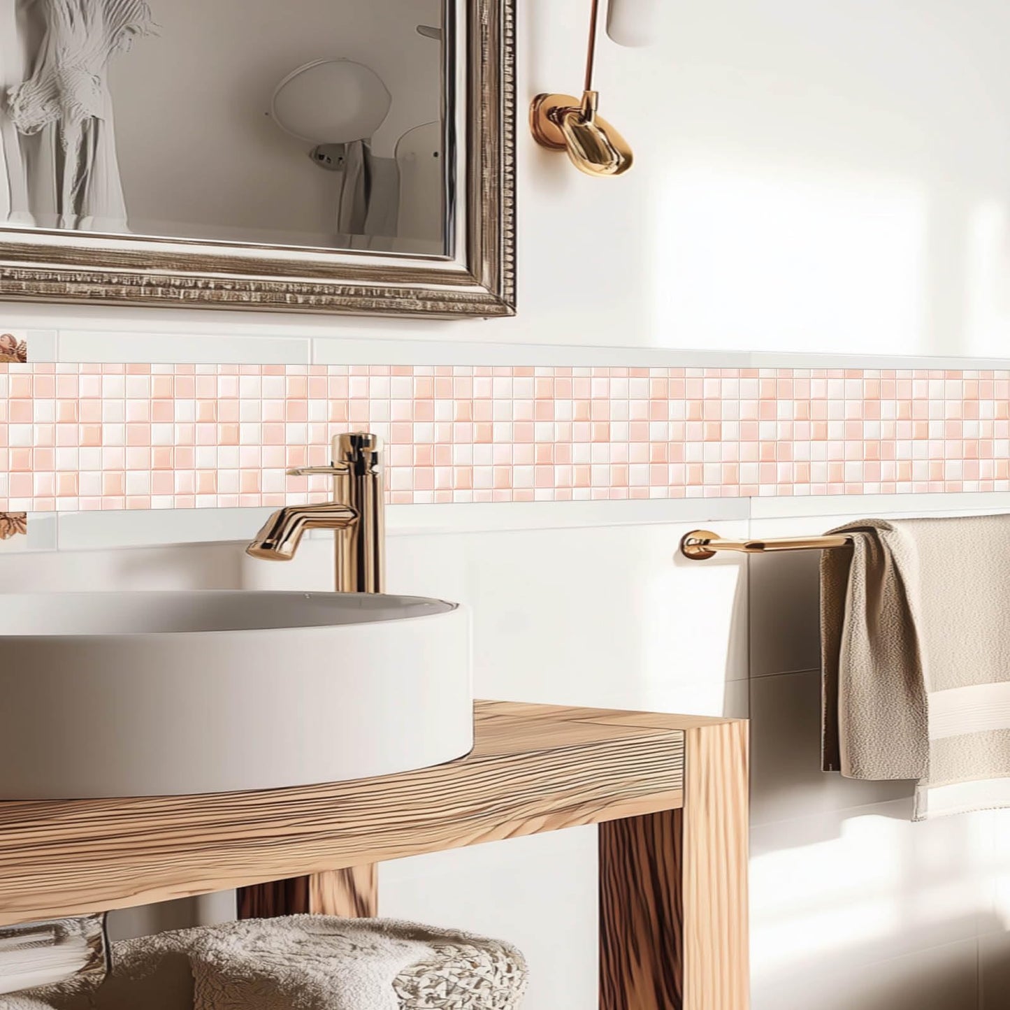 IVN Peel and Stick Wallpaper Border 4 x 196 Inch Pink Square Tile Pattern Self Adhesive Decorative Wall Trim Accent Strip for Bedroom Kitchen Living Room Mirror Frame Bold Gothic Home Decor
