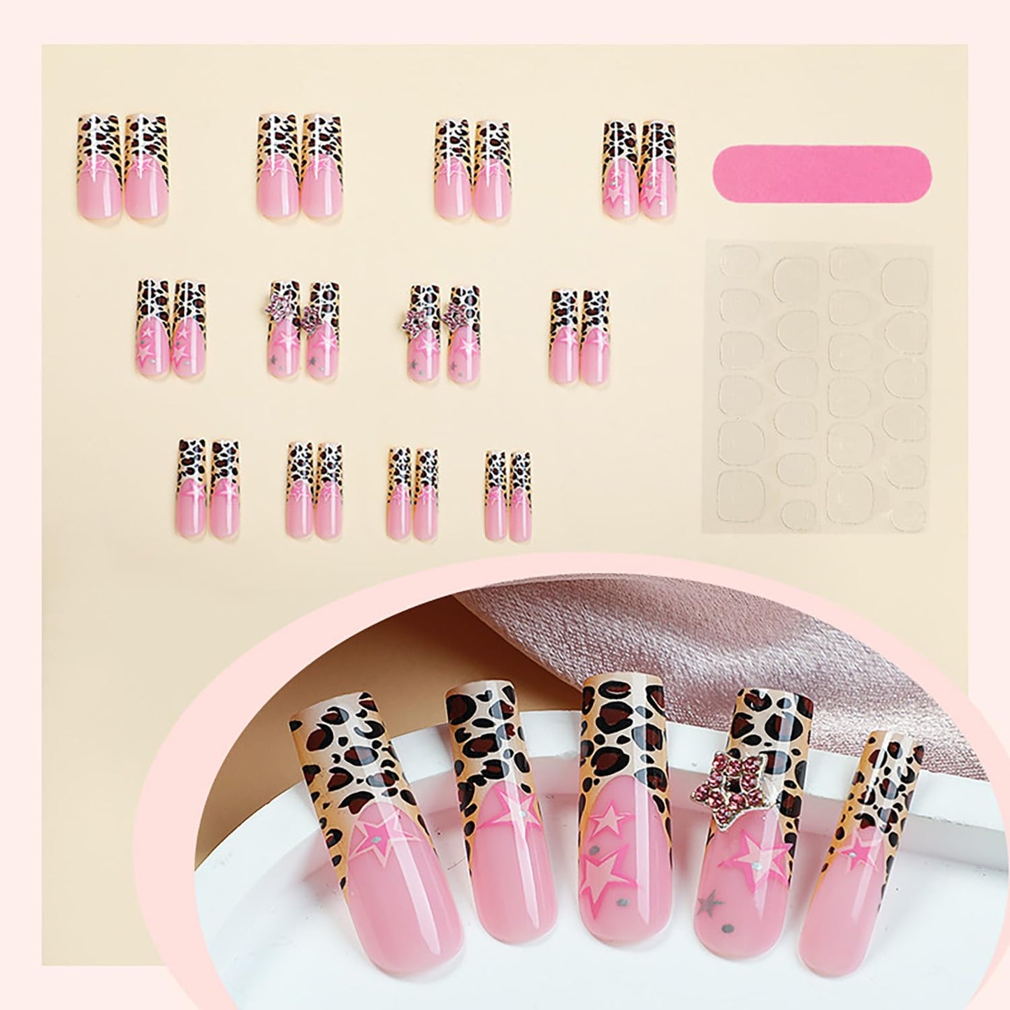 FIEONCIY Press on Nails Long Coffin Shaped Acrylic Glossy Full Cover Long Square French False Nails with Designs Artificial Extra Long Fake Nails with Charms Glue ons Fingernails for Women(XL10256)