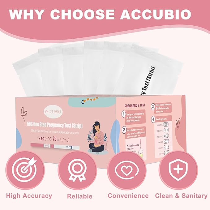 Pregnancy Test Strips with Urine Cups, hCG Detection Home Pregnancy Test, Sensitive & Over 99% Accurate, 50 Count Individually Wrapped, Rapid Pregnancy Tests Kit 5mm Wider 25mIU/mL