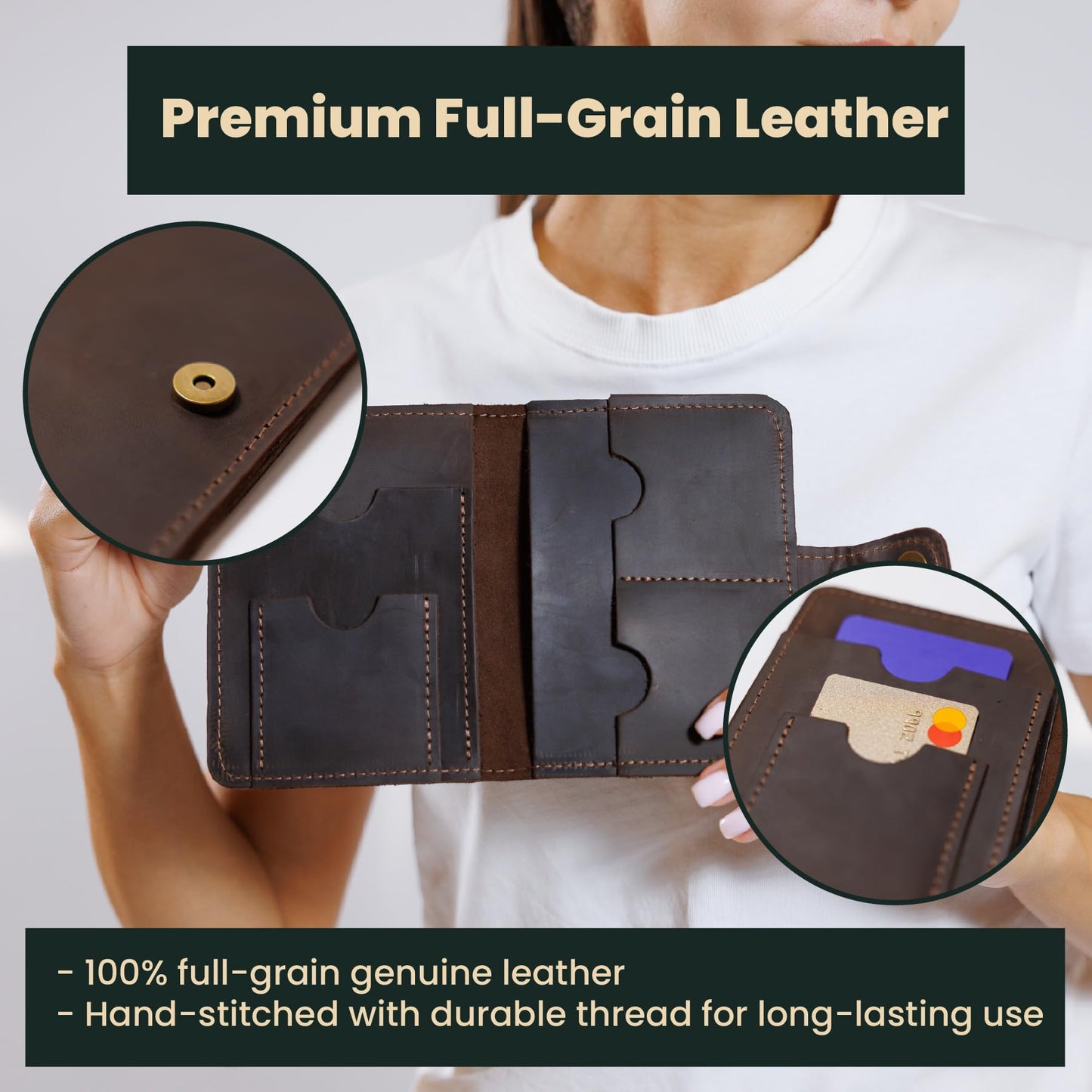 Full Grain Leather Passport Holder for Travel – Handmade Slim Wallet with Card Slots & Magnetic Closure – Compact Leather Case for Passport, Boarding Pass & Cards – Premium Gift (Non-Custom)