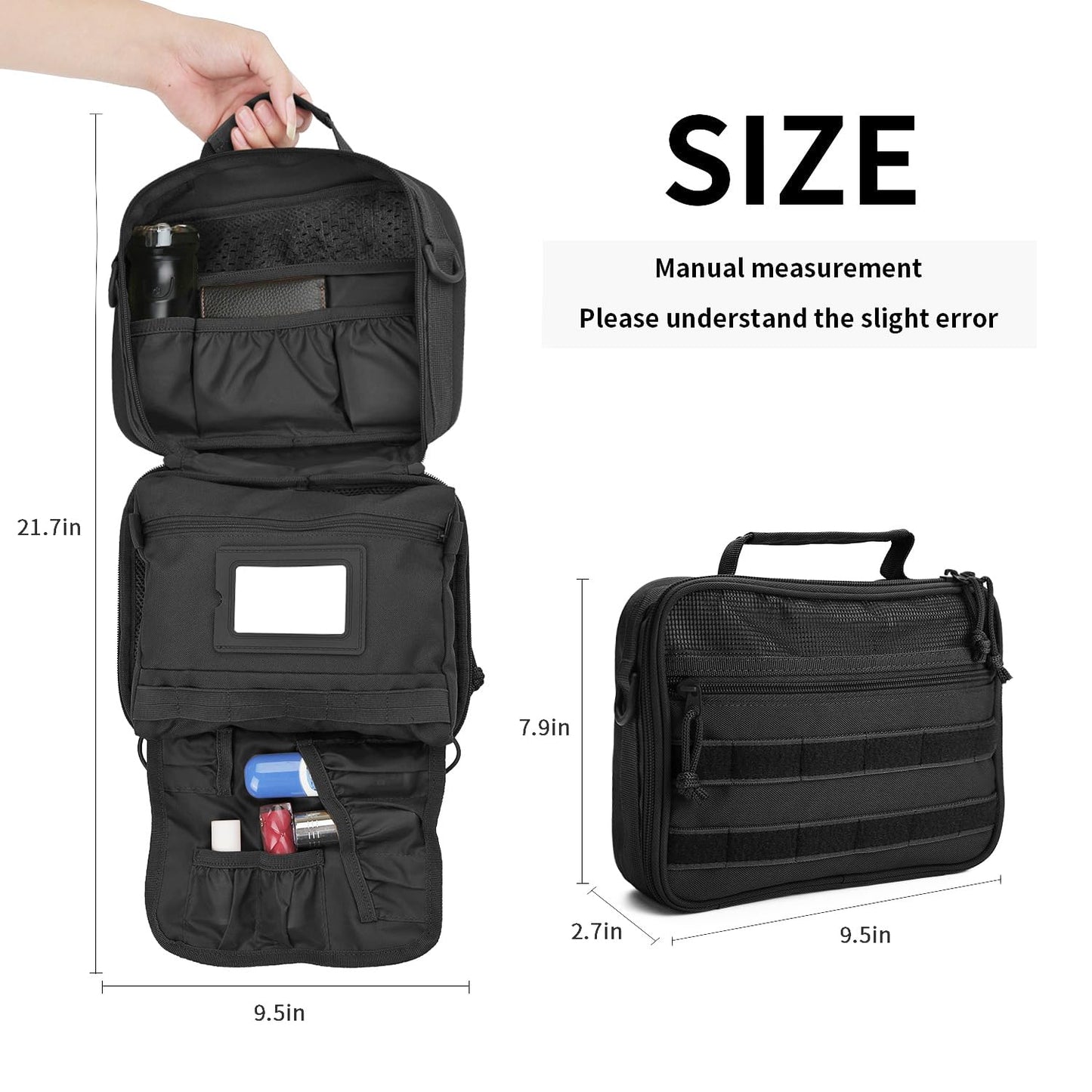 SMONT Toiletry Bag for Men, Mens Toiletry Travel Bag, Tactical Hanging Shaving Hygiene Dopp Kit Bag for Bathroom Black