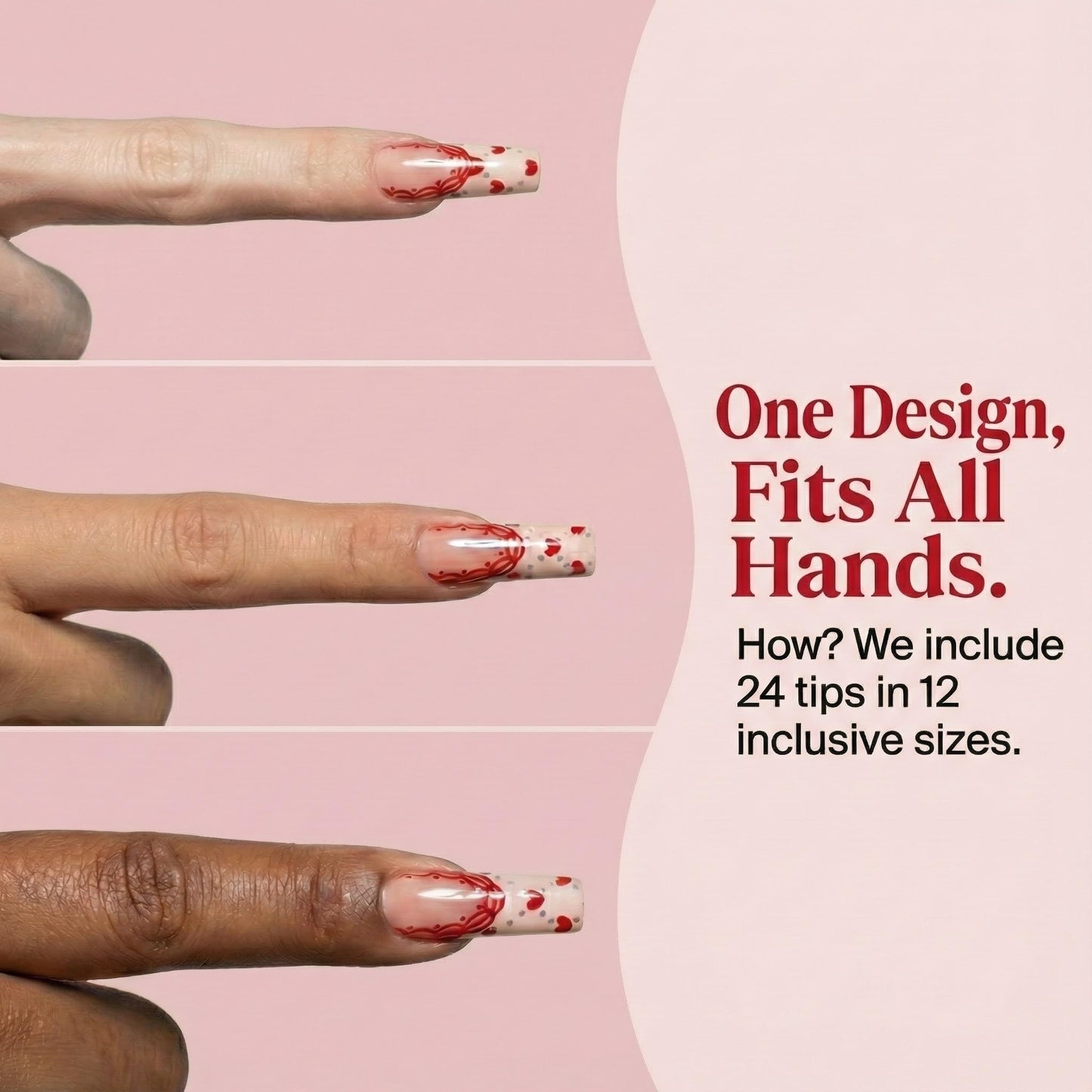 White French Tip Press on Nails, Coffin Shape, Thick, Decorative 3d Bow, Long Square, Salon Perfect Quality, Acrylic Nail Pack, Red Heart Pattern for Women, Cute Y2K Style, Nailinism