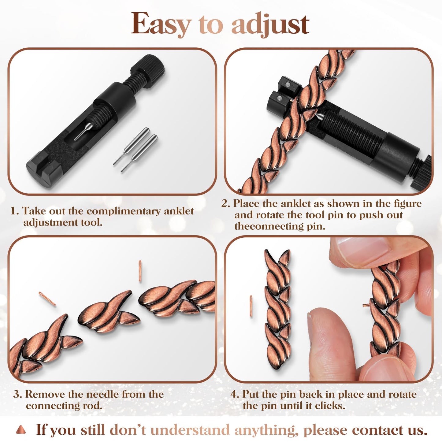 Copper Anklet for Women Magnetic Copper Ankle & Lymphatic Drainage Ring with 3500 Gauss Magnets 100% Solid Pure Copper Jewelry Gift with Adjustment Tool (Fishtail）