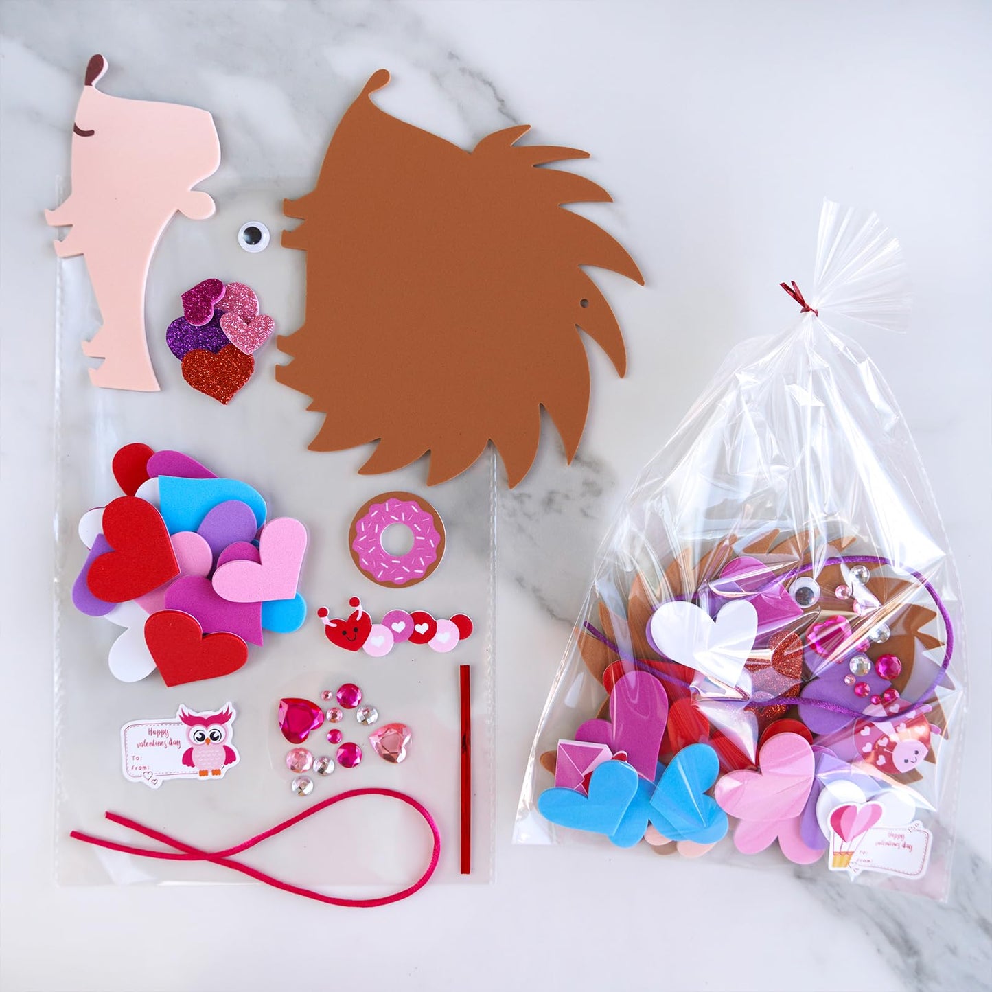 Winlyn 24 Sets Heart Hedgehog Ornaments Decorations Valentine Crafts Kits Hedgehog Art Sets Heart Foam Valentine Stickers for Kids Party Classroom Activities Gift Exchange