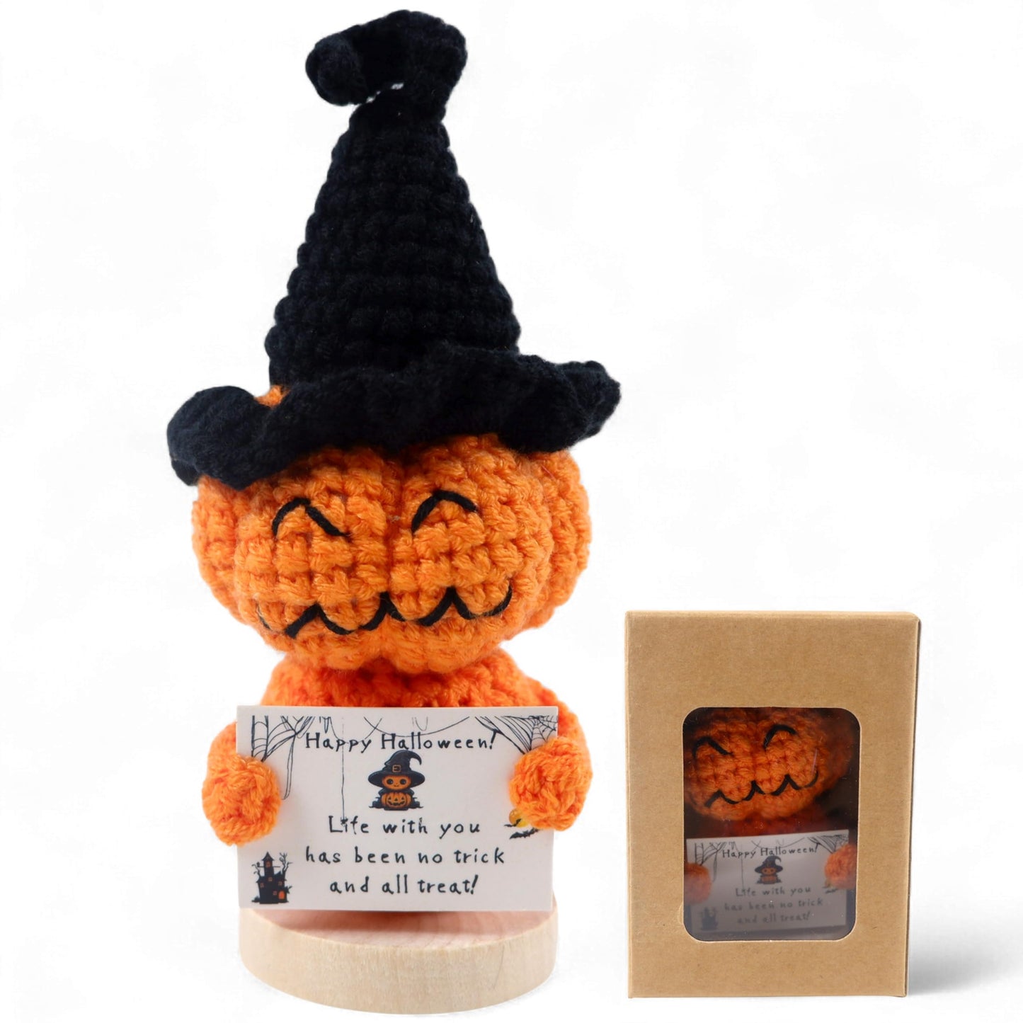 Emotional Support Crochet Halloween Ghost Pumpkin, Positive Crochet, Handmade Pumpkin Ghost Plush with Inspirational Message Card, Cute Motivational Ornament, Funny Decor (Pumpkin)