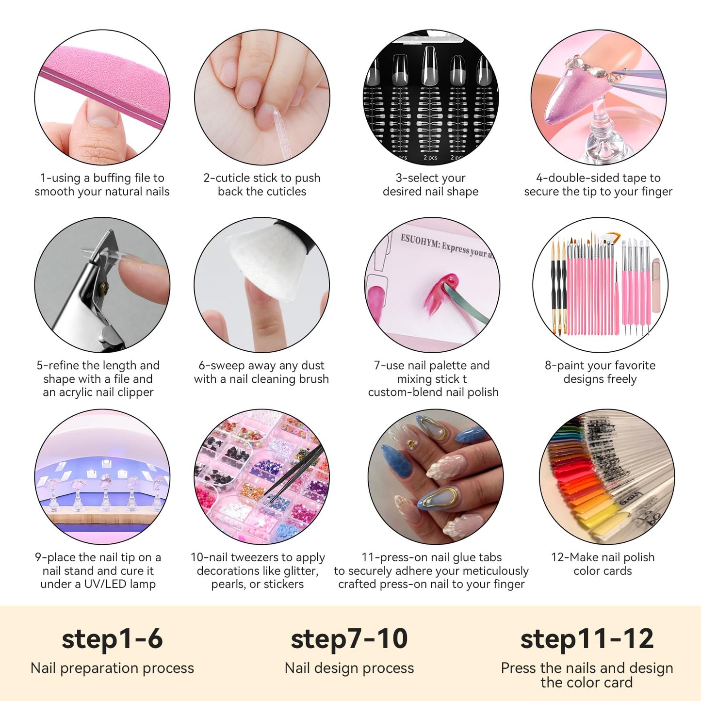 ESUOHYM Acrylic Fake Nails Kit Press On Nail kit with 240PS Clear Nail Tips,Nail Art Stand,Art Brushes,Swatch Sticks,Acrylic Cutter,Nail Art Tools with Everything for Beginners DIY Nails Home Salon