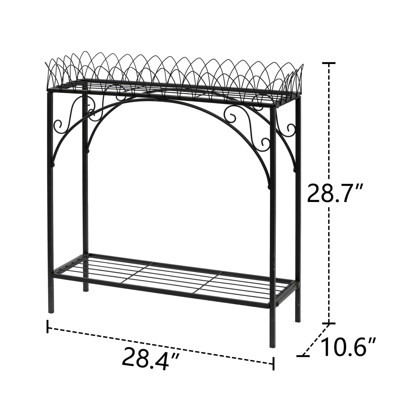 Black Long Double-Layer Plant Shelf, French Courtyard Style Metal Stand for Tall Potted Plants, Sturdy Indoor Outdoor Planter Holder Garden Decor