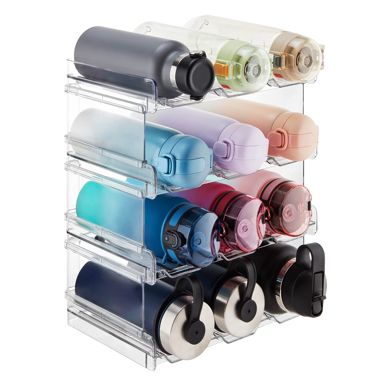 Lifewit 4 Tier Stackable Water Bottle Organizer for Cabinet, Plastic Bottle Holder Fits 12 Bottles/Tumblers up to 3.8" Diameter for Pantry/Countertop/Cupboard, 28 x 19 x 34 cm/11 × 7.5 × 13.4"