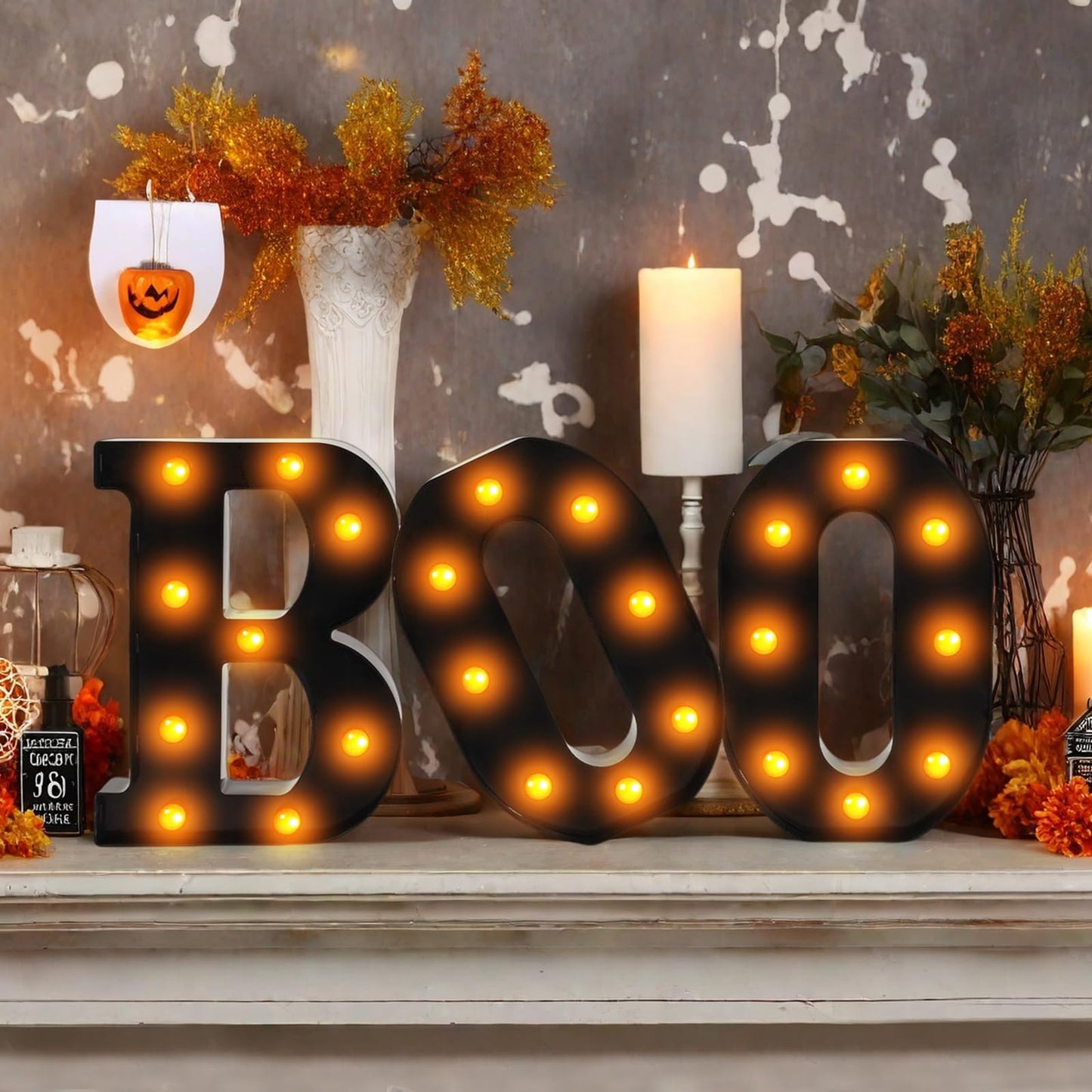 Halloween Decorations - 8.6" Large "BOO" Marquee Light Up Letters Light Up Sign Halloween Decor Indoor for Kitchen Bedroom Fireplace Mantel Party Holiday Display