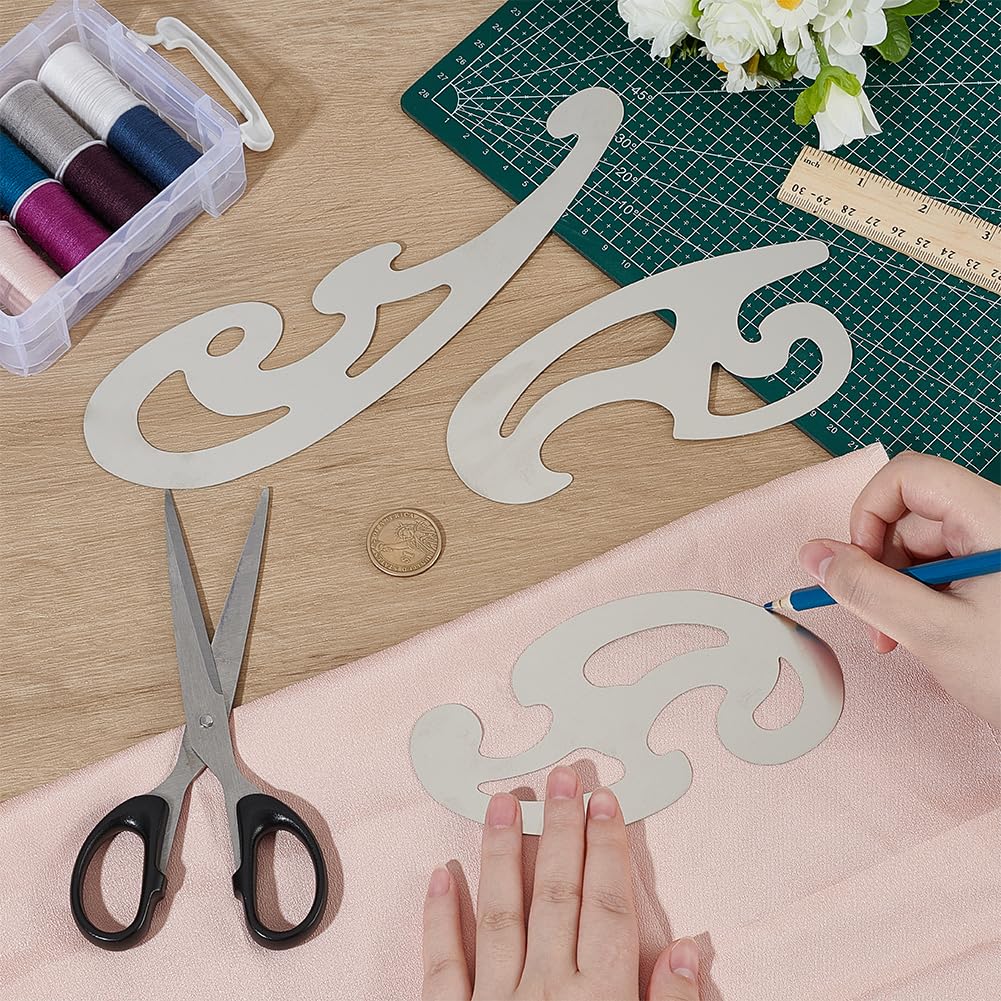 BENECREAT 3 Pcs Stainless Steel French Curve Ruler, Metal Pattern Ruler, Drafting Stencils Drawing Templates Tool for Garment Leather Design, Decorative Embossing, Professional Drawing Tool