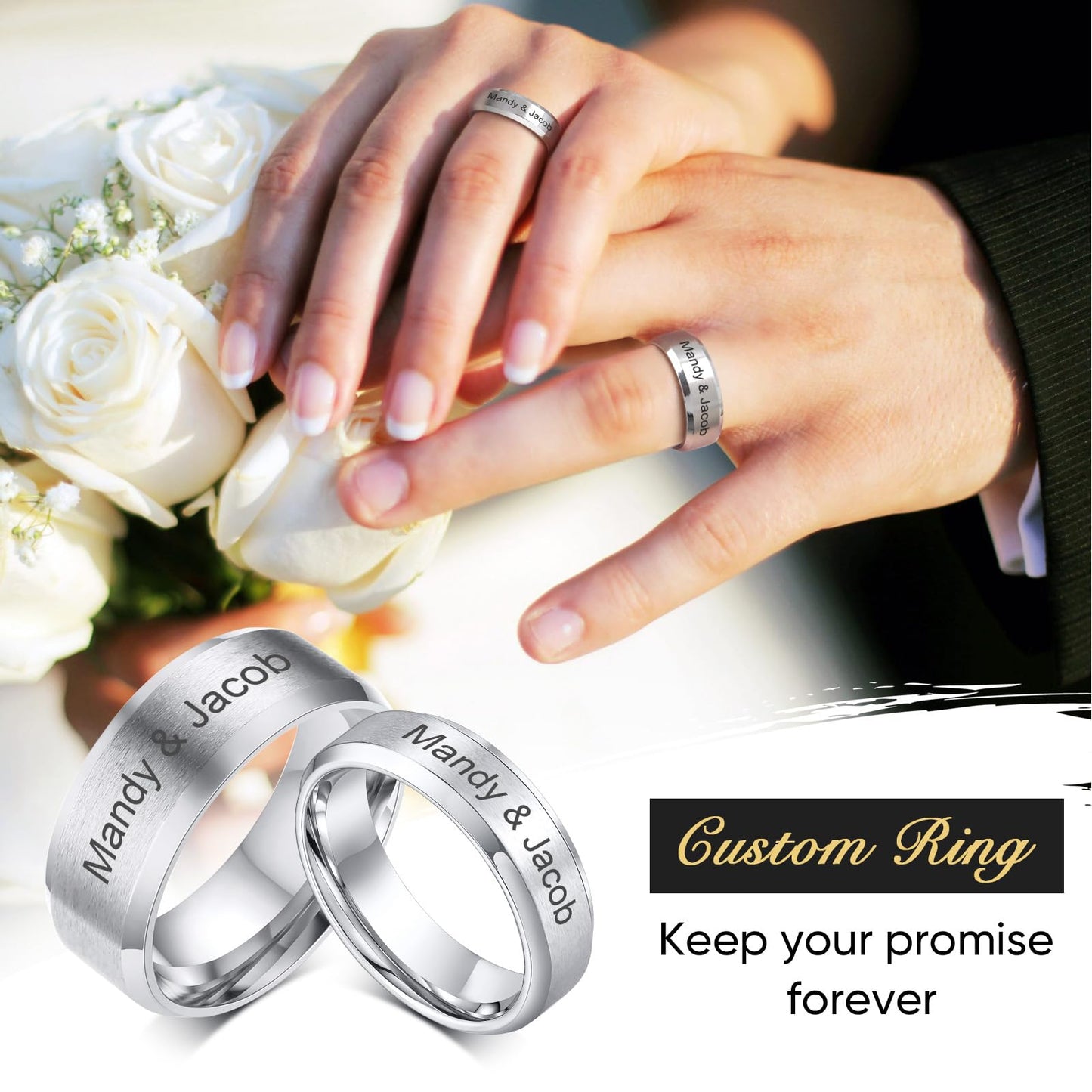 VNOX Customize Personalized 6MM Stainless Steel Simple Matte Brushed Finish Wedding Band Engagement Rings for Men Women,Size 7