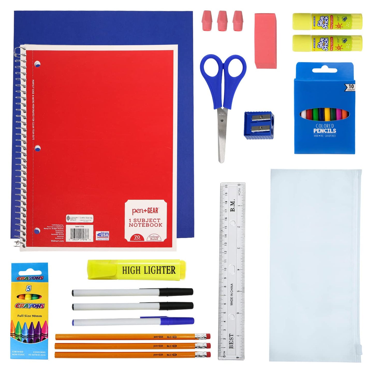 Moda West 17 Inch Bulk Backpacks with 34 Piece School Supplies Kits - Pens, Pencils, Crayons - Case of 12 Wholesale Backpacks in 12 Assorted Colors