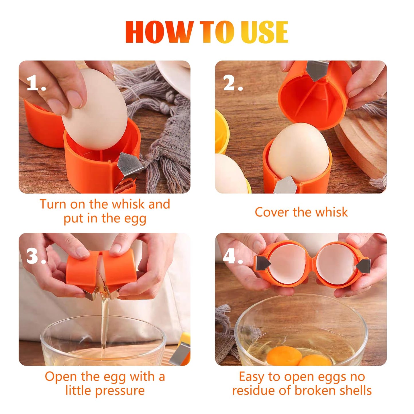 2026 Upgrade Egg Shell Opener Egg Cracker Tool, Eggs Separator Tools for Raw and Hard Boiled Eggs Peeler Shell Remover, Egg Cracking Peeling Tool Cutter Home Kitchen, 2 Pcs, Orange
