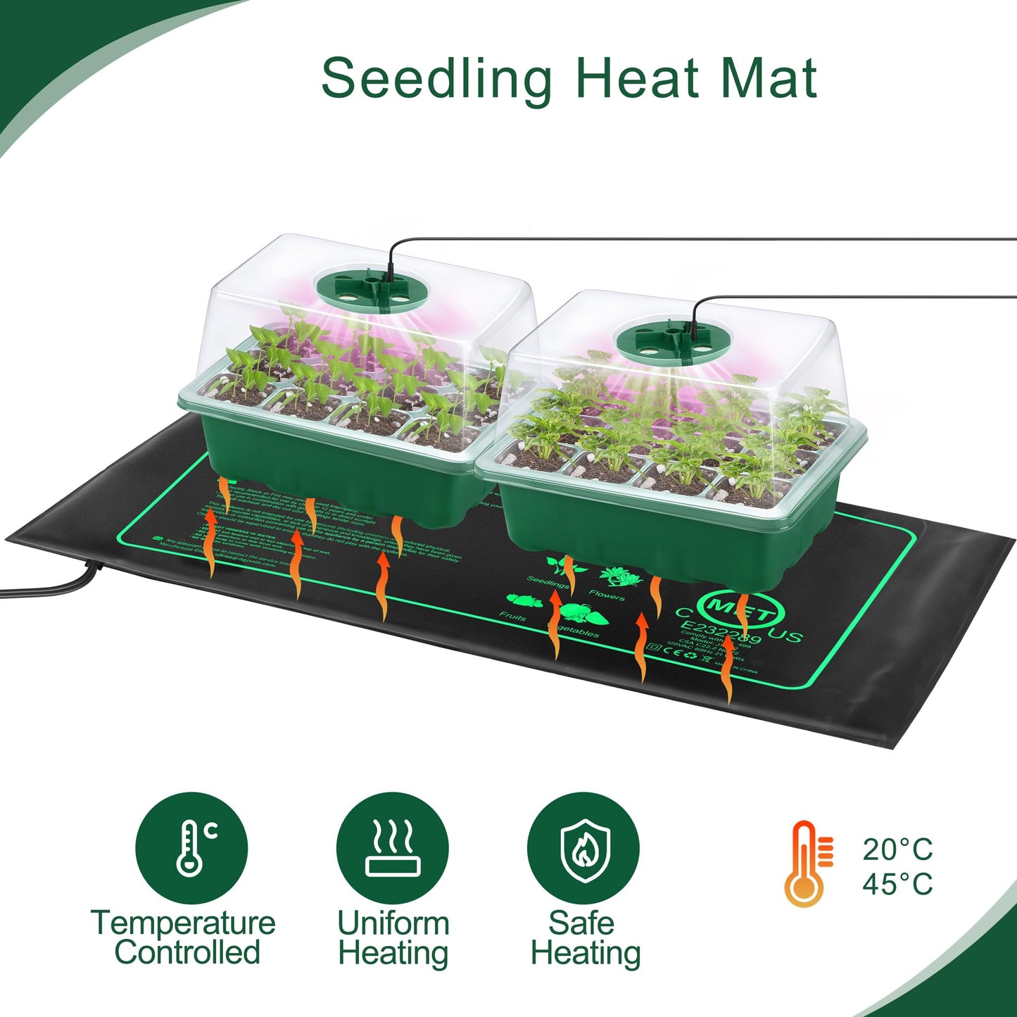 Hahood 6 Pack Seed Starter Tray Kit with Grow Light and Seedling Heat Mat 72 Cells Seed Starter Tray with Humidity Dome and Base Plastic Plant Growing Germination Trays for Seed Propagation, Green