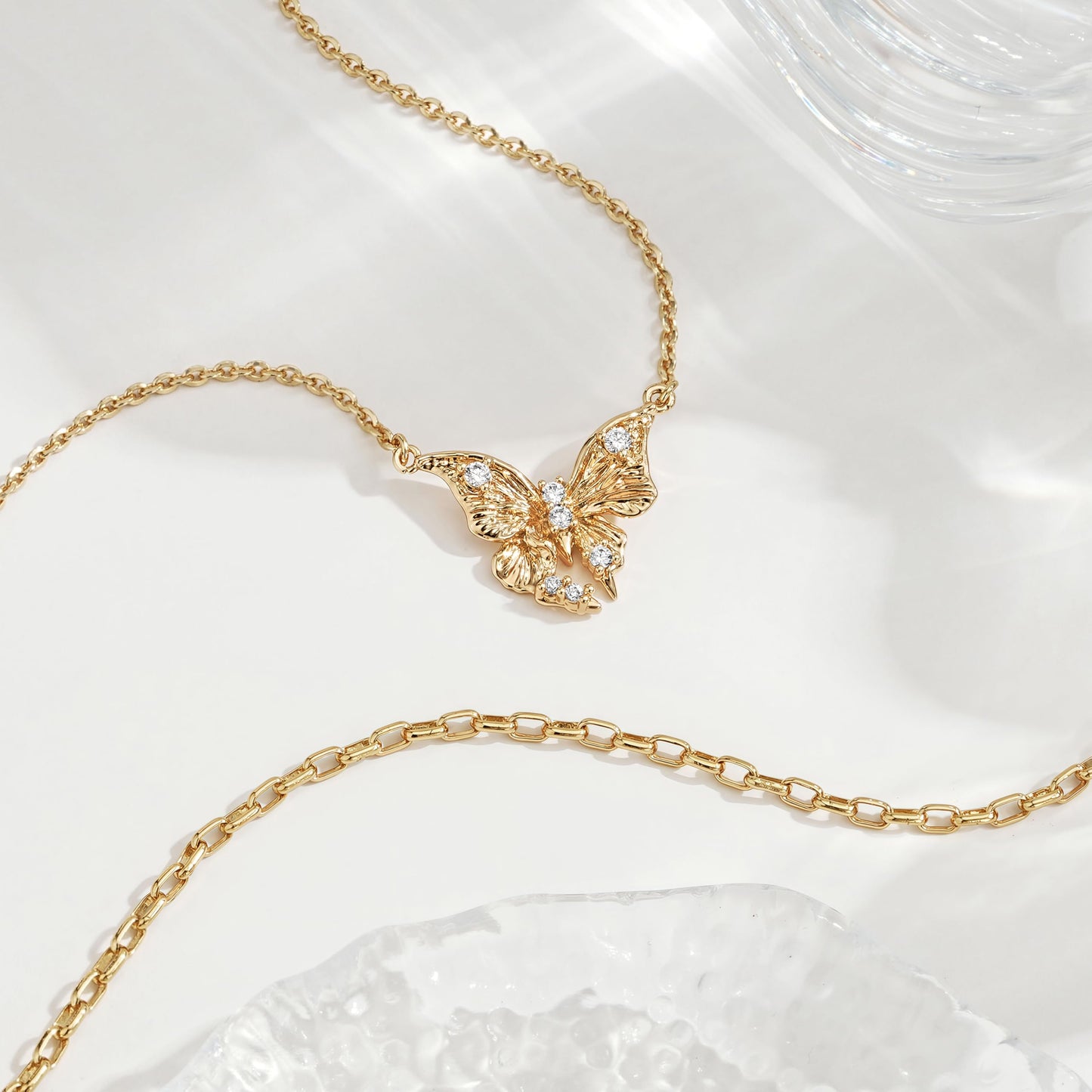MEVECCO Gold Butterfly Layered Necklace for Women 18K Gold Plated Dainty CZ Charm Choker Cable Chain Double Layer Pendant Necklace Stack Minimalist Handmade Layering Jewelry Set Gift