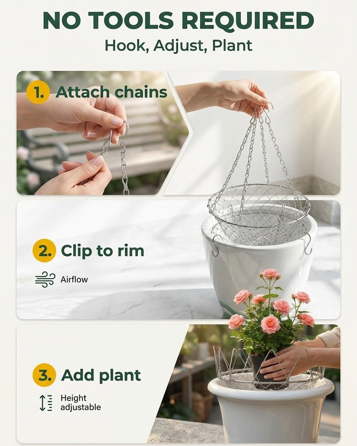 AIANR Adjustable Planter Insert, Stainless Steel Plant Riser with Adjustable Height Range, Fits Most Wide Top Pot Openings, Practical Liner Filler for Home Courtyard and Garden Container(1pc)