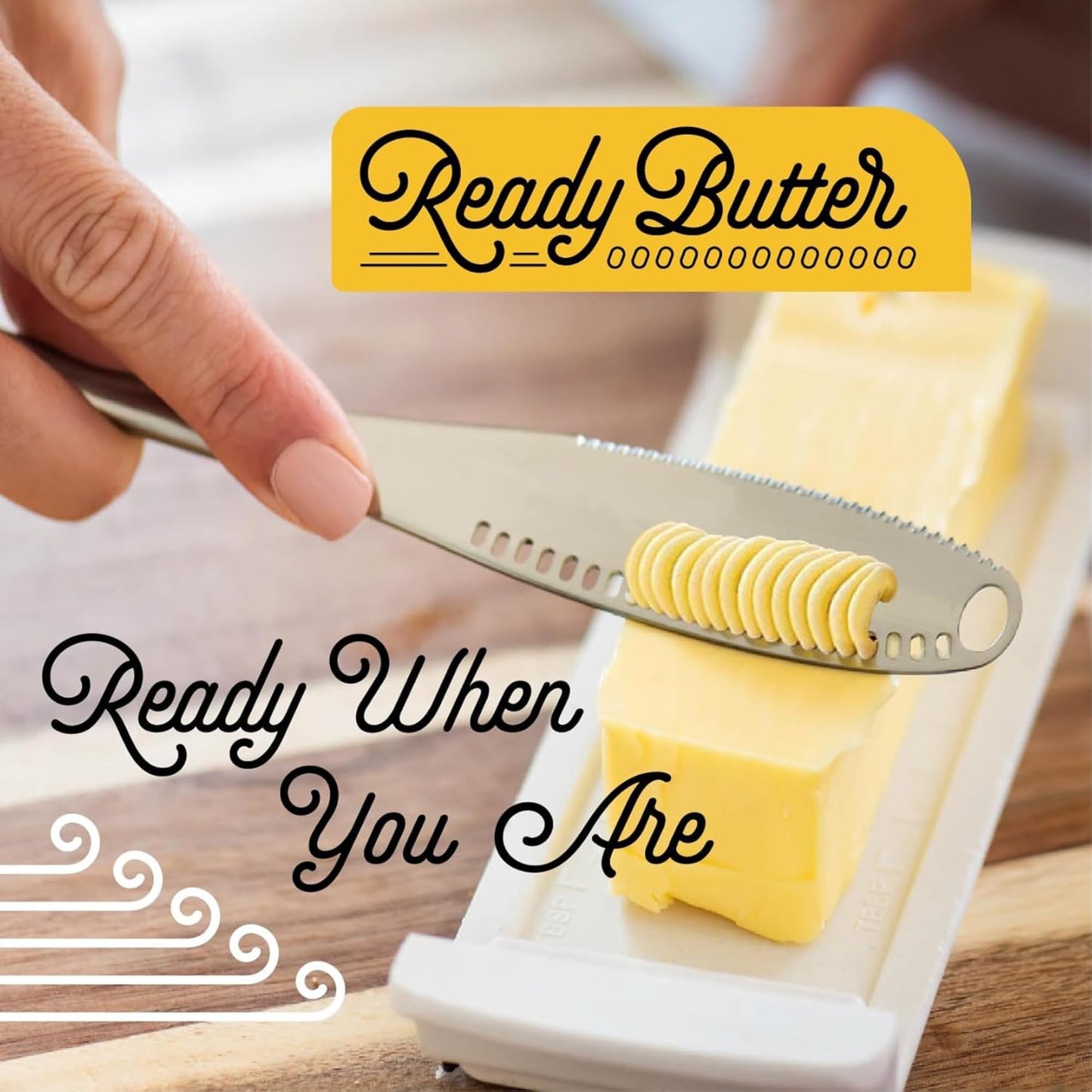 Houseify Ready Butter 3-in-1 Knife, Stainless Steel Serrated with Holes in Blade - Cold Butter Spreader, Curler & Micro Grater, Dishwasher Safe