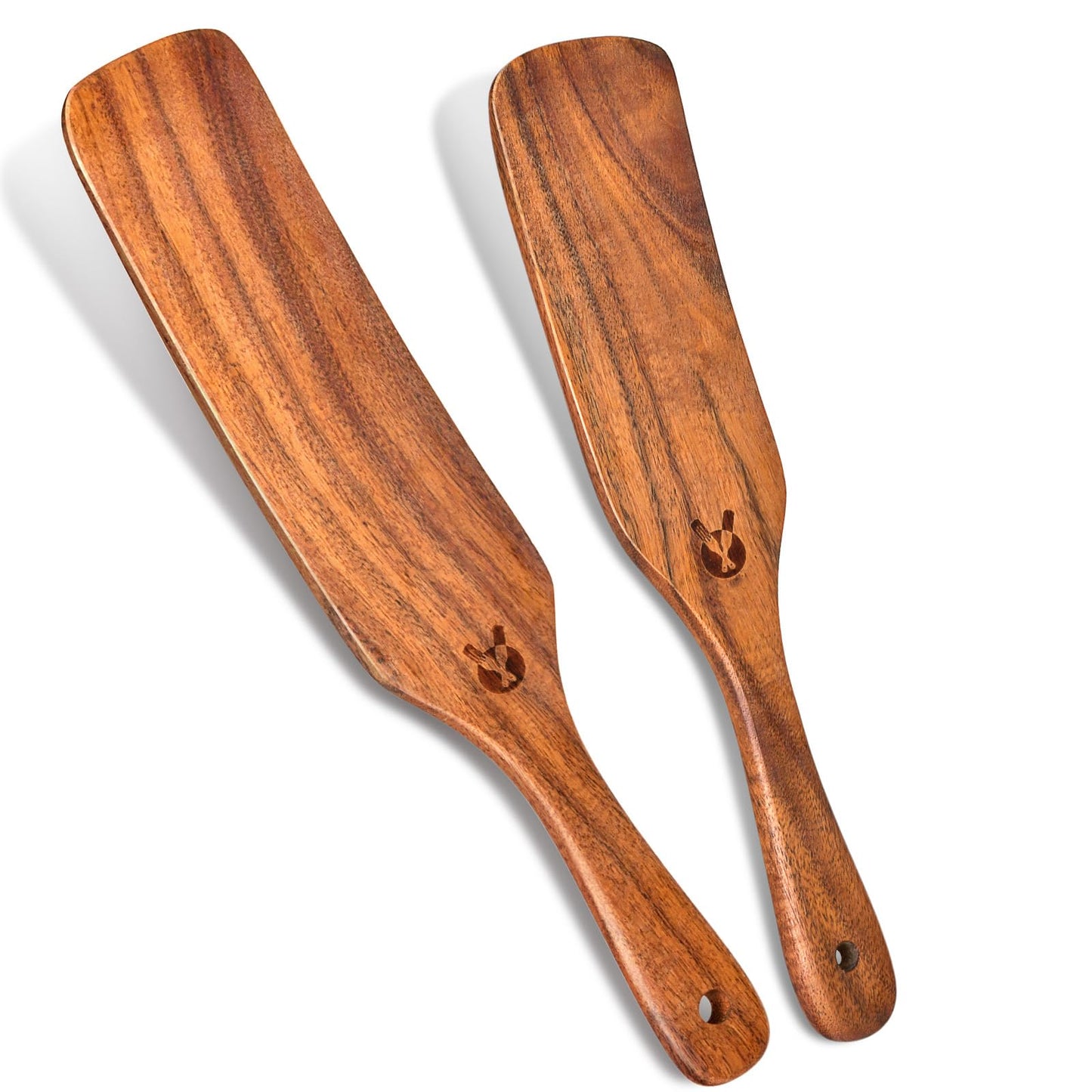 2Pcs Spurtles Kitchen Tools Wooden, Wooden Spurtle Spatula Set for Sourdough Starter, Natural from High Moist Resistance Teak, Kitchen Utensils for NonStick Cookware