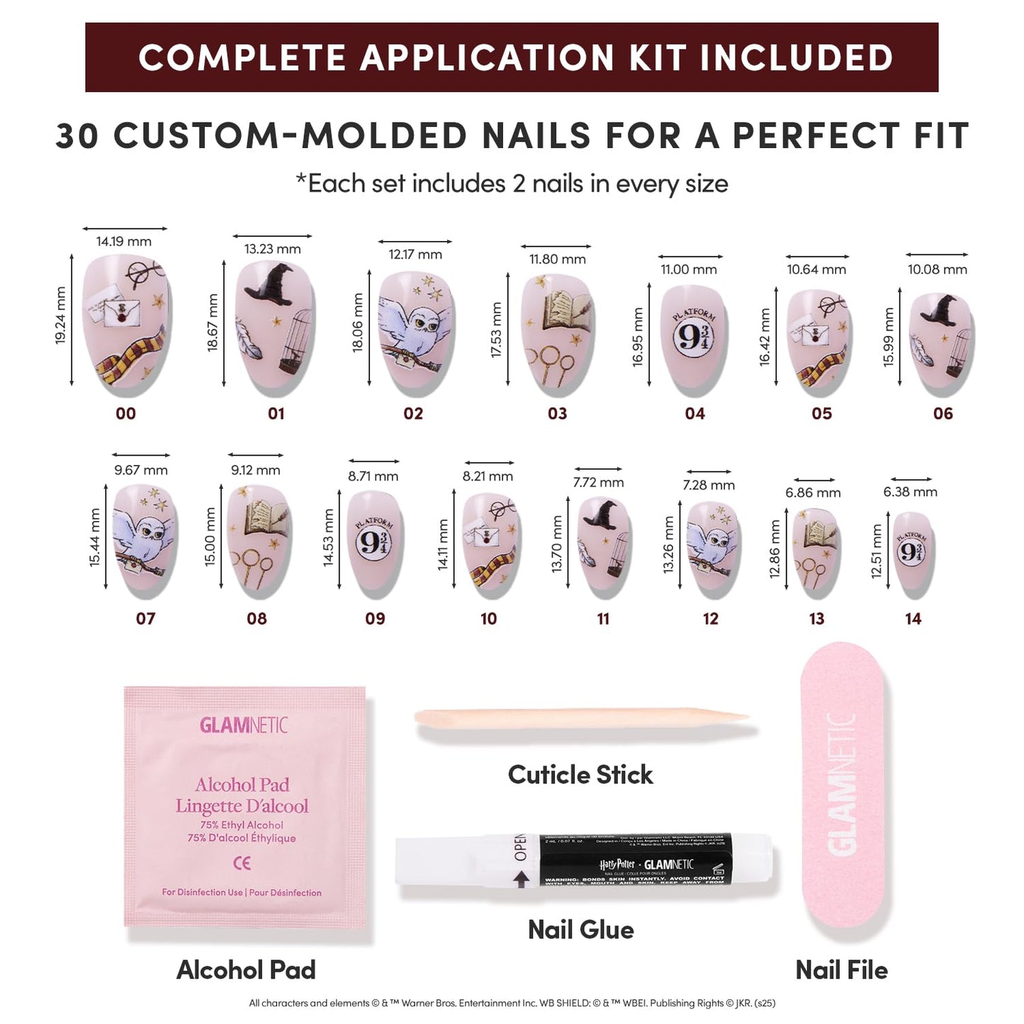 Harry Potter™ x Glamnetic Press On Nails - Hogwarts™ | Semi-Transparent Multi Graphic Short Oval Fake Nails in a Glossy Finish | 15 Sizes - 30 Nail Kit with Glue