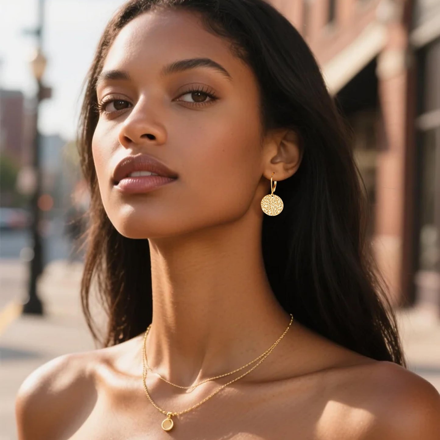 ALEXCRAFT Gold Hammered Dangle Earrings for Women Hypoallergenic 14K Gold Disc Coin Drop Leverback Earrings Hammered Dangle Drop Earings for Women Jewelry Gifts