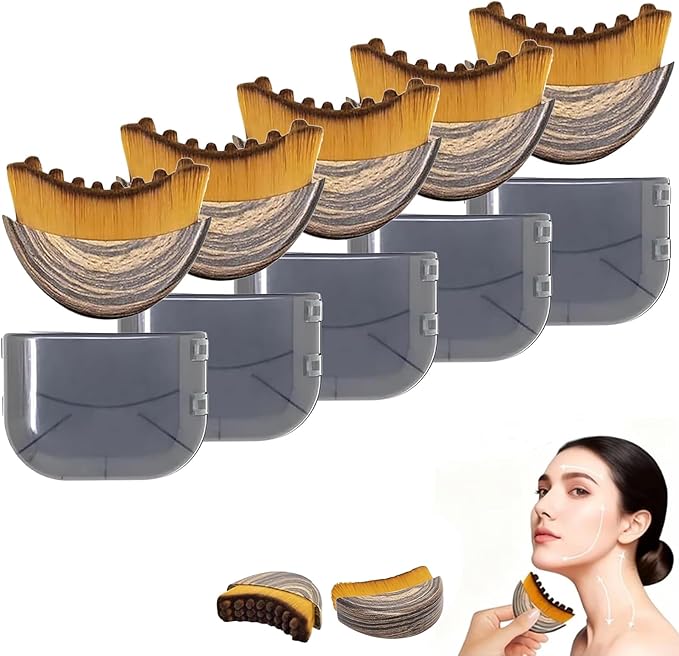 Lymphatic Contour Face Brush - Facial Sculpting & Anti-Puffiness Tool | Ultra Soft Dry Brush for Jawline Massage & Lymphatic Drainage | Ergonomic Design (5PC)