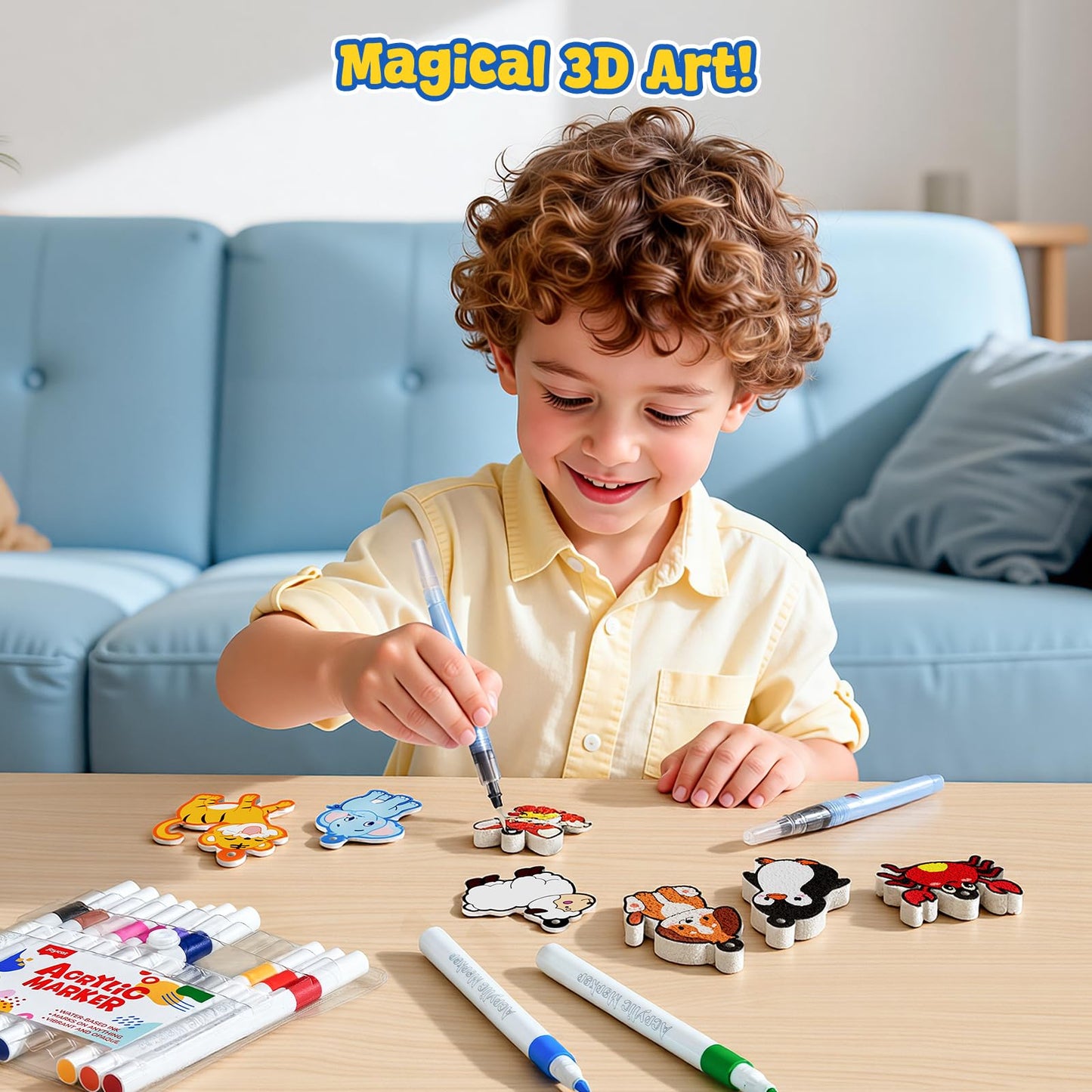 JoyCat 3D Art Kit- DIY Foam Texture Painting Kit, Animals Magic Puffy Paint Kit, 20 Pcs Mess-Free Paint Craft for Kids, DIY Color Activity, Creative Gift for Girls & Boys Ages 4, 5, 6, 7, 8, 9, 10