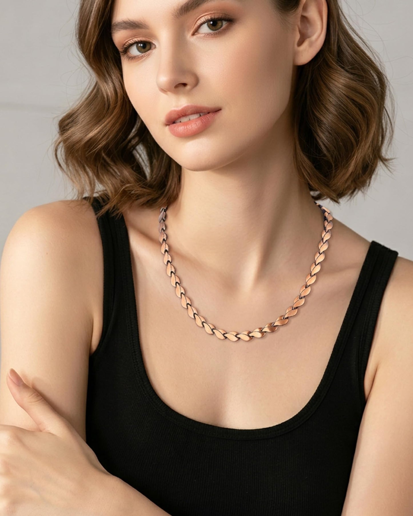 MagEnergy Copper Necklace for Men Women, Magnetic Necklace with 3500 Gauss Ultra Strength Neodymium Magnets, Adjustable Magnetic Jewelry with Sizing Tool (Copper-Leaf)