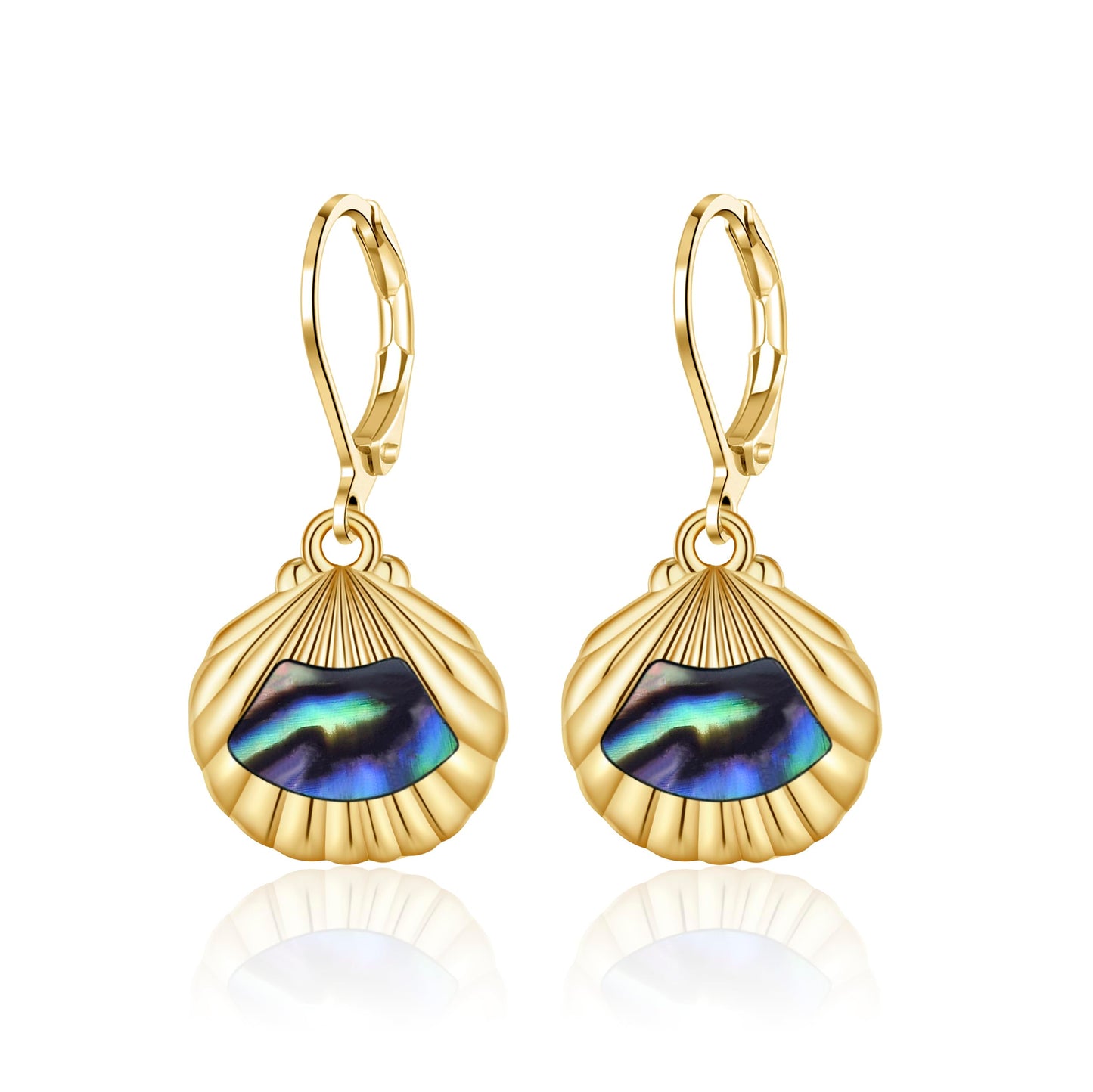 HELORET Clam Shell Earrings Abalone Gold Dangle Drop Gold Plated Earrings Beach Shell Jewelry for Women