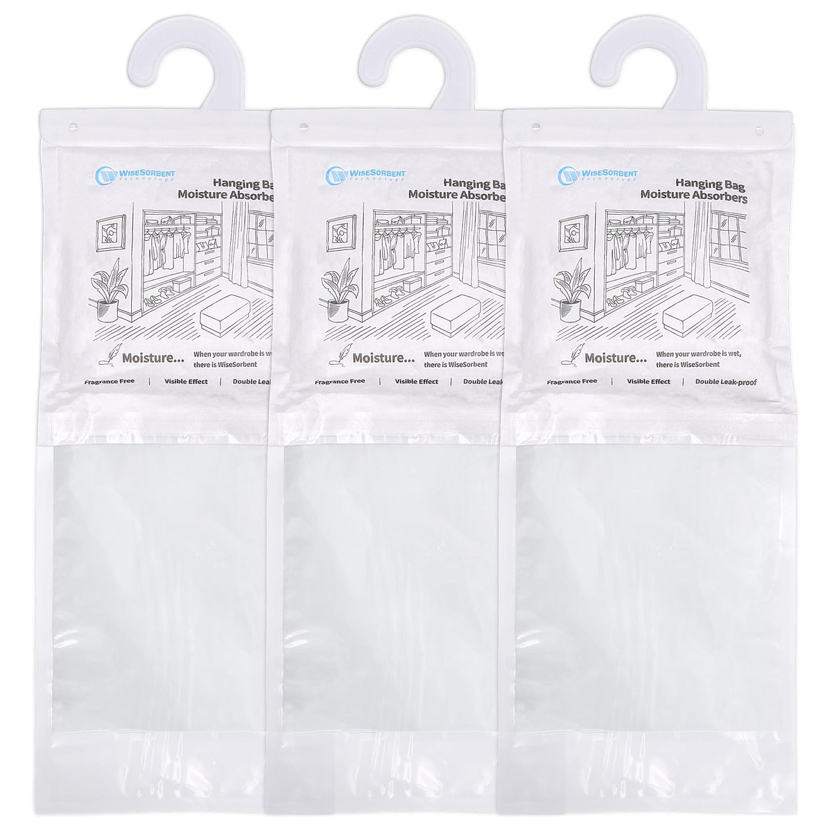 500G 3 Pack Hanging Moisture Absorbers Dehumidifier Bags (17.637 Ounce)