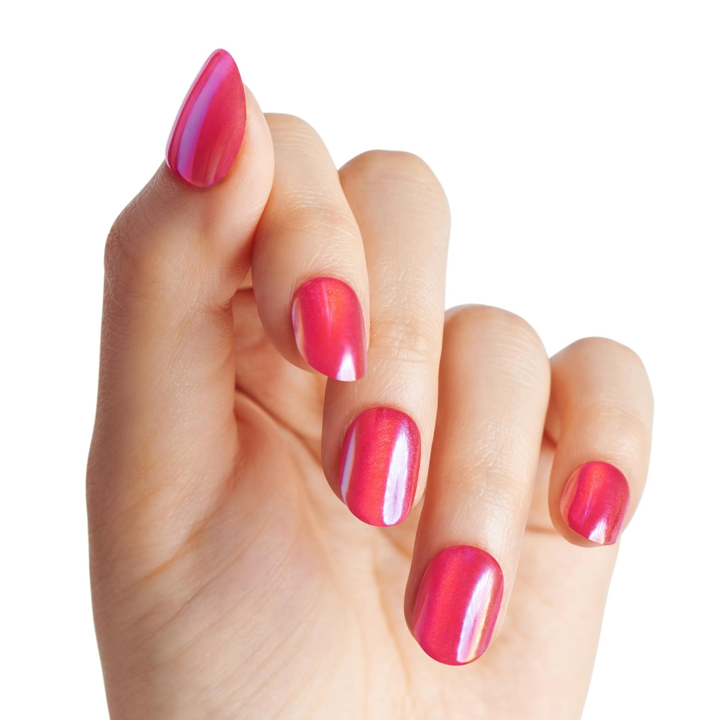 Kiss colorFX by Impress Press On Nails , ‘Floating’, Solid Red with Pearlescent Finish, Short Oval, IMPROVED adhesive, Includes 30 Fake Nails, Prep Pad, 1 Manicure Stick, 1 Mini Nail File