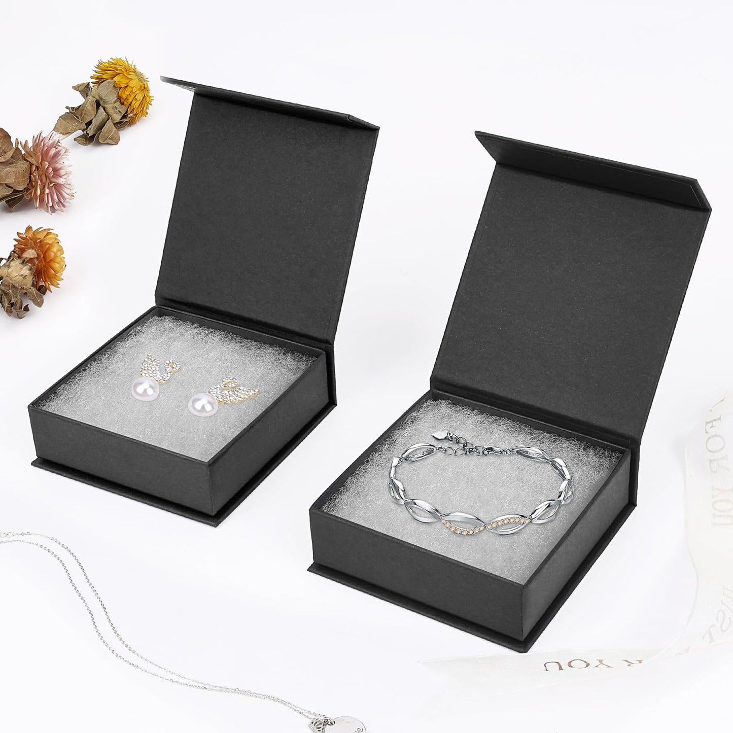 Mirgrime Jewelry Gift Boxes, 5 Pack 3.5x3.5x1 inch Small Jewelry Boxes, Cardboard Jewelry Box for Necklaces Bracelet Earring Ring(Black)