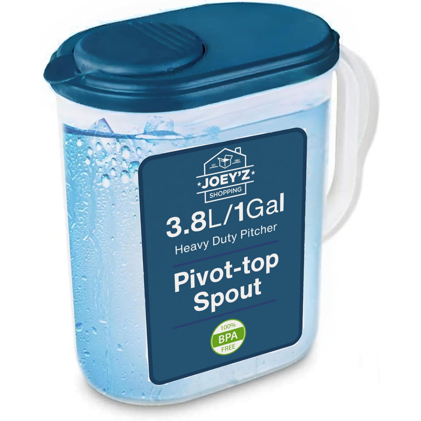 Water Pitcher with Lid 1 Gallon Slim Heavy Duty Plastic Measuring Pitcher with See Through Base, Leak Proof Spill Proof Lid w/Pivot Spout LidCover, BPA-free -Ideal for mixing, storing & serving
