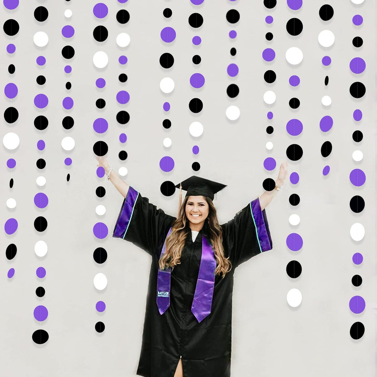 46Ft Purple Black Circle Dots Garlands Black Purple and White Polka Dot Hanging Paper Streamer Banners for Birthday Graduation Wedding Bridal Shower Baby Shower Halloween Party Decorations Supplies