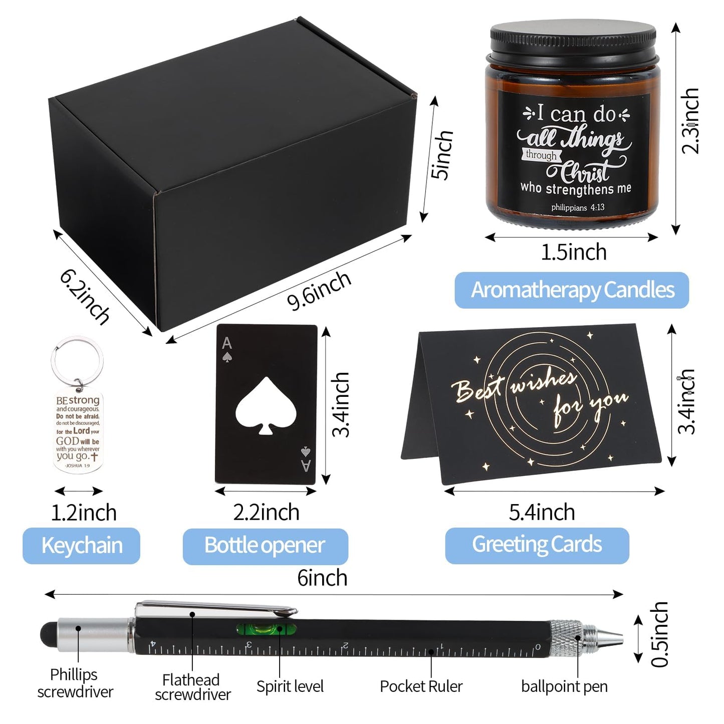 Kolewo4ever 9 Pcs Christian Gifts for Men Dad Religious Gifts for Father Spiritual Religious Catholic Gift Box for Male Friends Co-workers