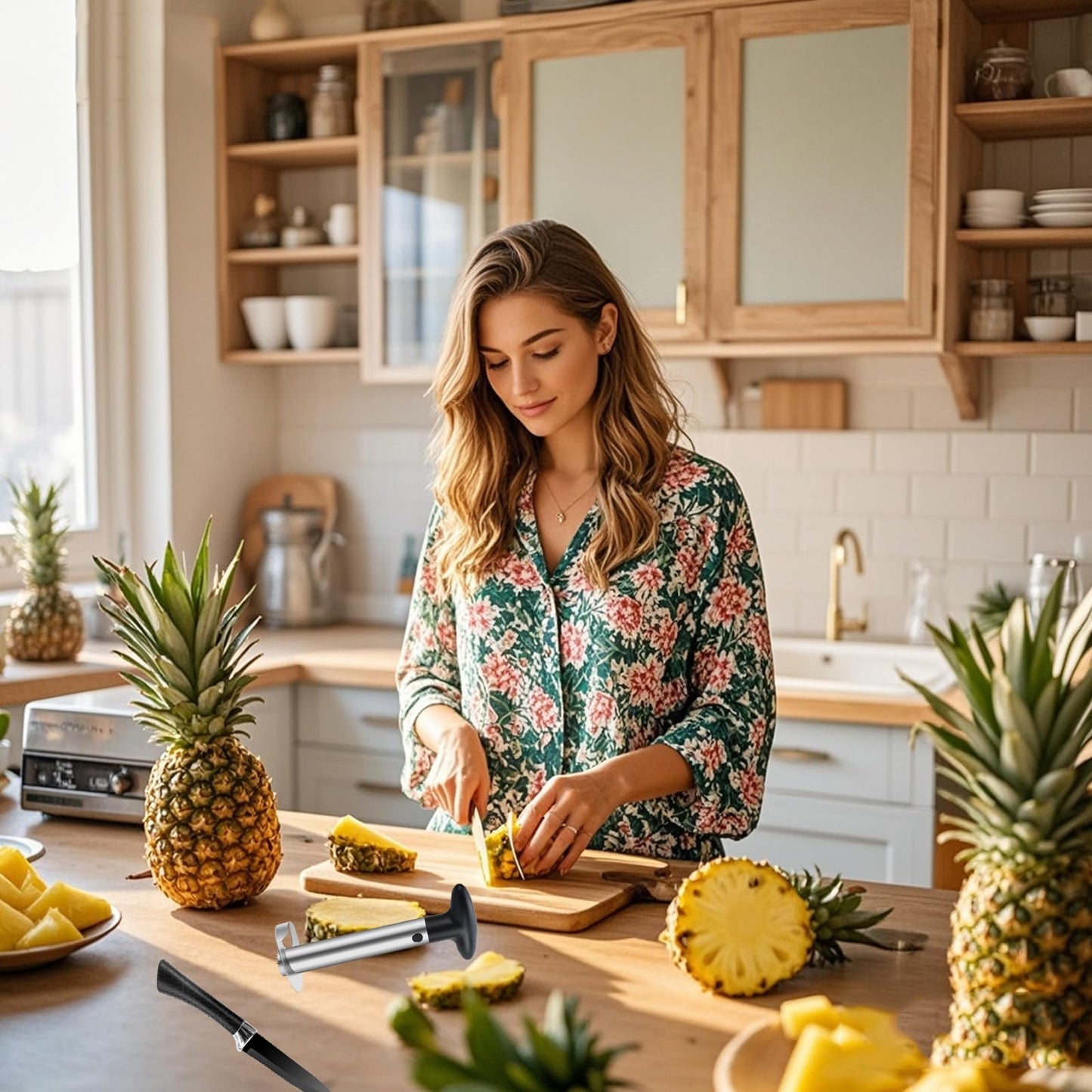 OERPHO Pineapple Corer and Slicer, Stainless Steel Pineapple Cutter and Corer, Upgraded Pineapple Peeler and Apple Corer Tool with Pineapple Core Remover for Corer Tool Kitchen (Black)